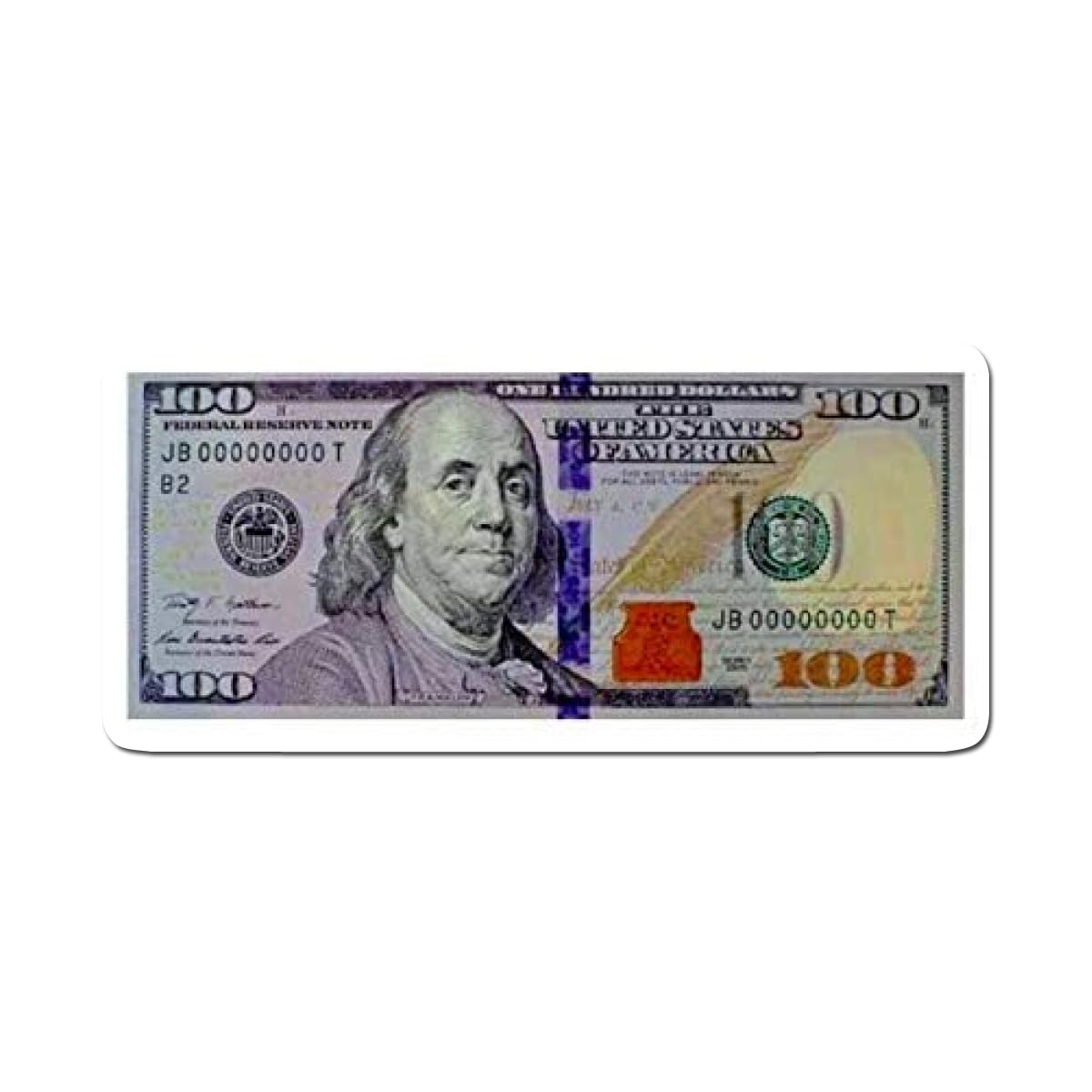 100 Dollar Bill 5 inch Full Color Indoor Outdoor Vinyl Decal