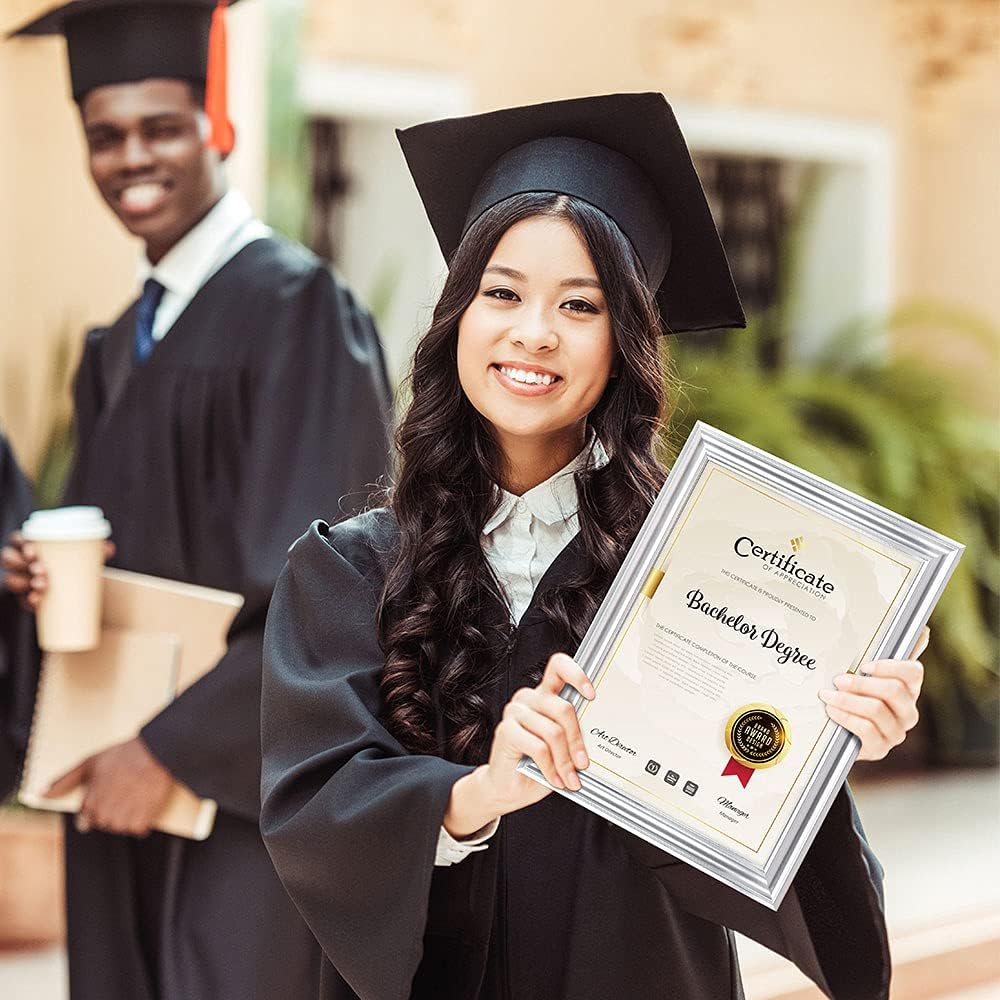 Memory Island 8.5x11 Diploma Document Frames,Real Glass Fronts, 4 Pack Silver Certificate Frames for Wall Or Tabletop Display,Diploma Frames For Degree Award