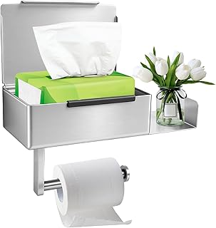 Toilettenpapierhalter ohne Bohren, Wc Papier Halterung mit Feuchttücherbox & Ablage, Edelstahl Klopapierhalter, Selbstklebend oder Bohren, Klorollenhalter für Badezimmer