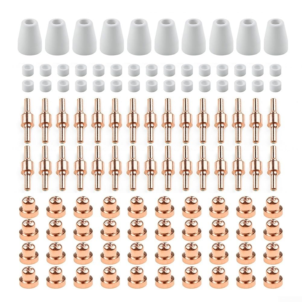 85Pcs PT-31-40 Plated Extended Air Plasma Cutting Nozzle Electrode Cutter Consumables, for Rilon, for Riland, for Jasic, for Mitech, for Chiry, for UNT