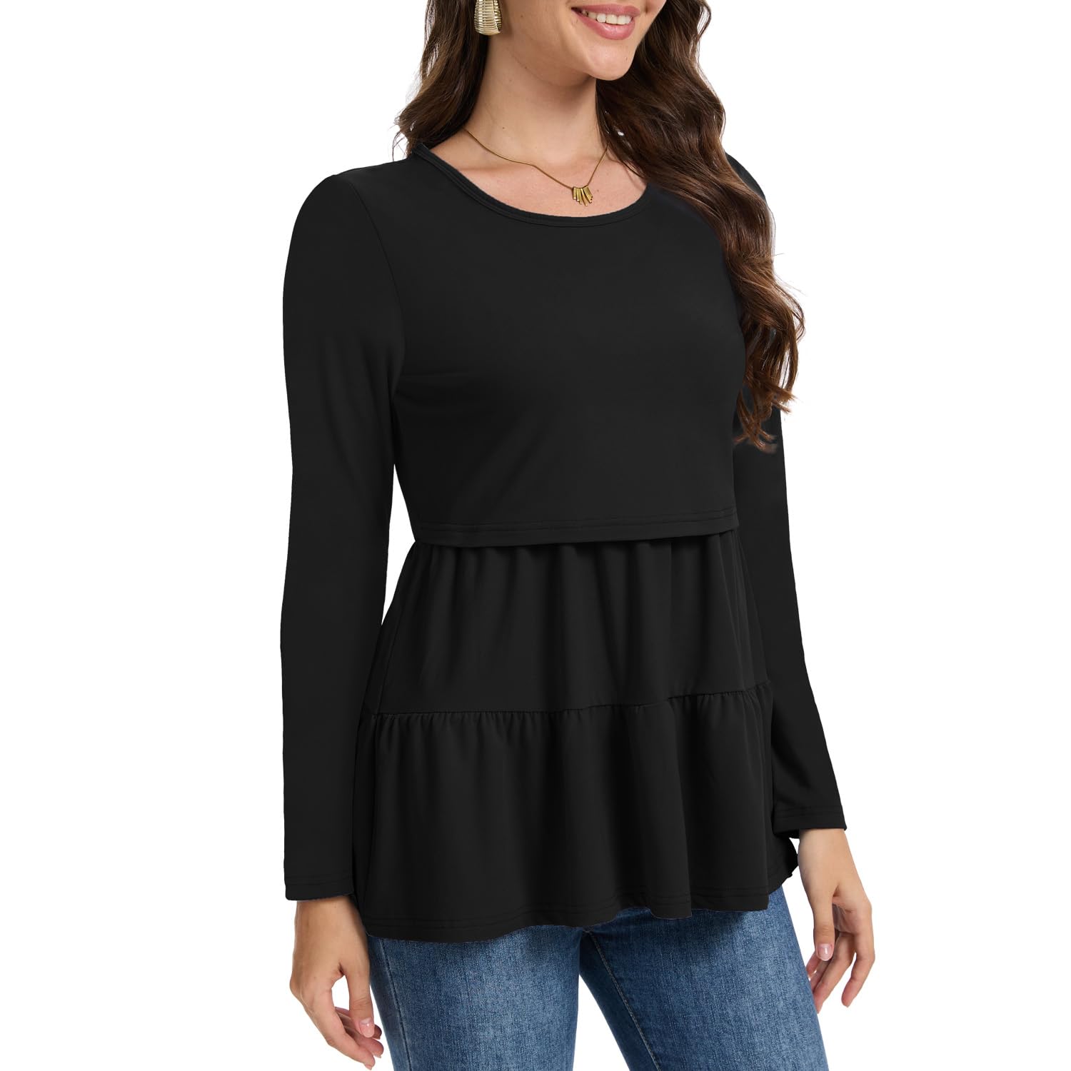 Bearsland Lot de 3 Haut d'allaitement pour Femme Manches Longues Col Rond Chemise d'allaitement