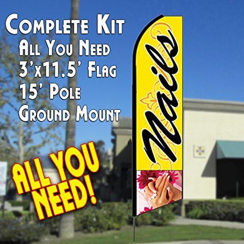 NAILS (Yellow) Flutter Feather Banner Flag Kit (Flag, Pole, & Ground Mt)