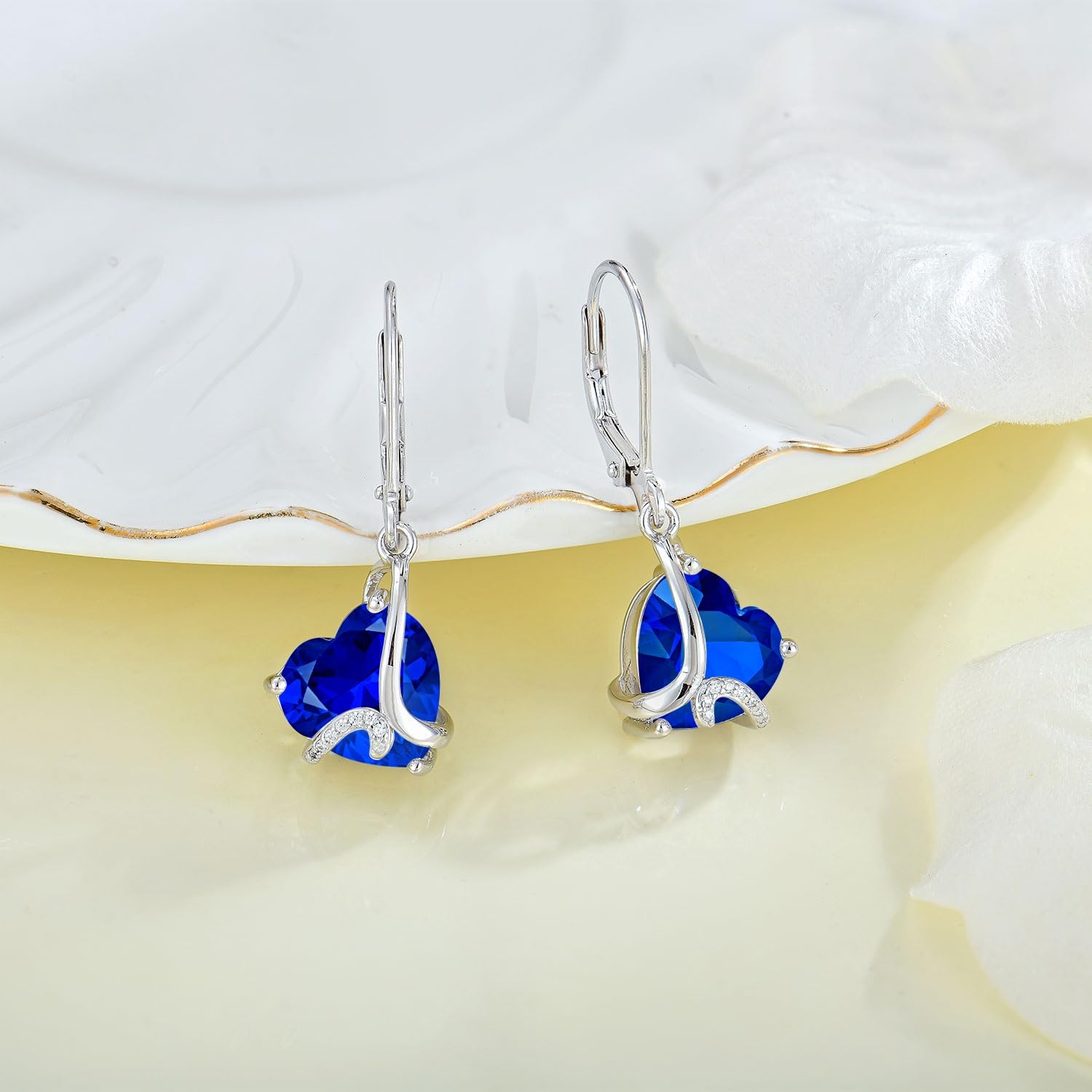 Women Heart Dangle Earrings 925 Sterling Silver Birthstone Heart Leverback Drop Earrings 5A Cubic Zirconia Jewelry for Her - Image 4