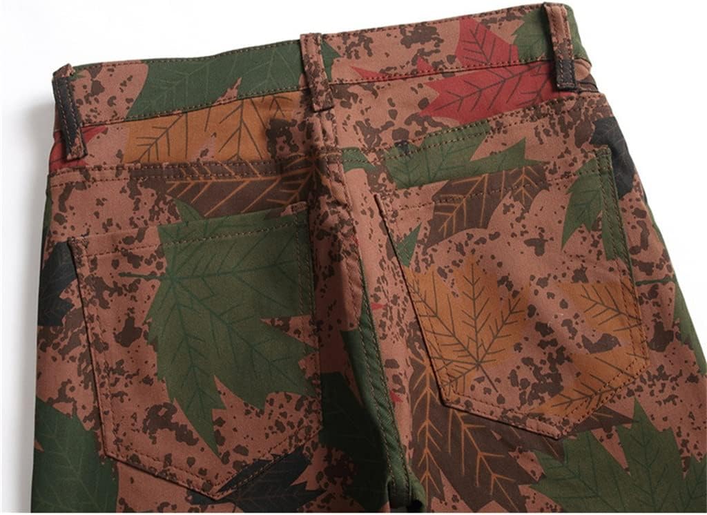 Autumn Spring Men's Streetwear Skateboard Punk Stretch Print Moto Bike Jeans Straight Trouers