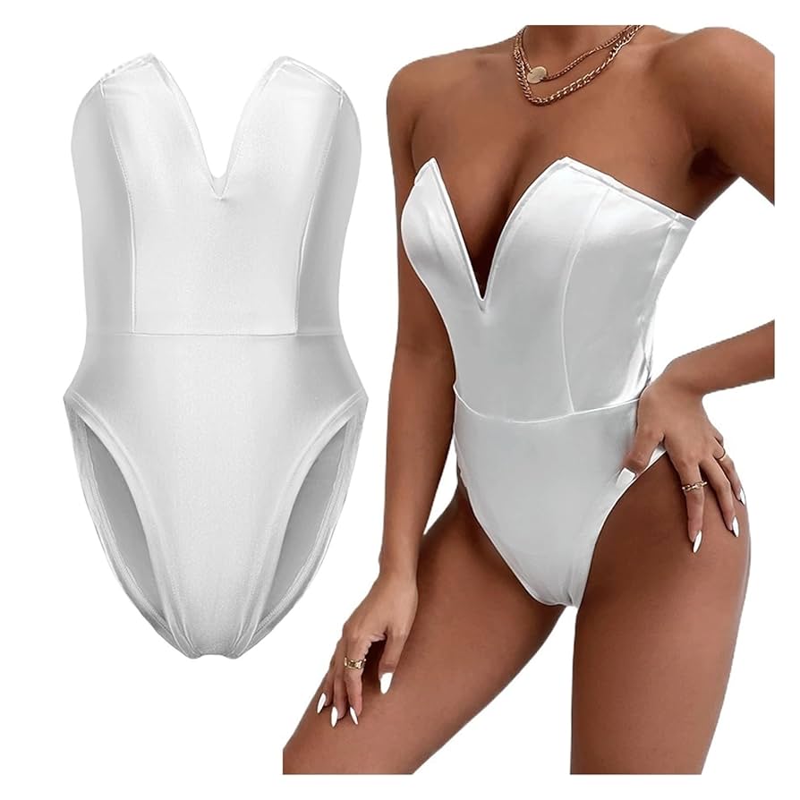 Amazon.co.jp: レディース ボディスーツ V ネック フィット