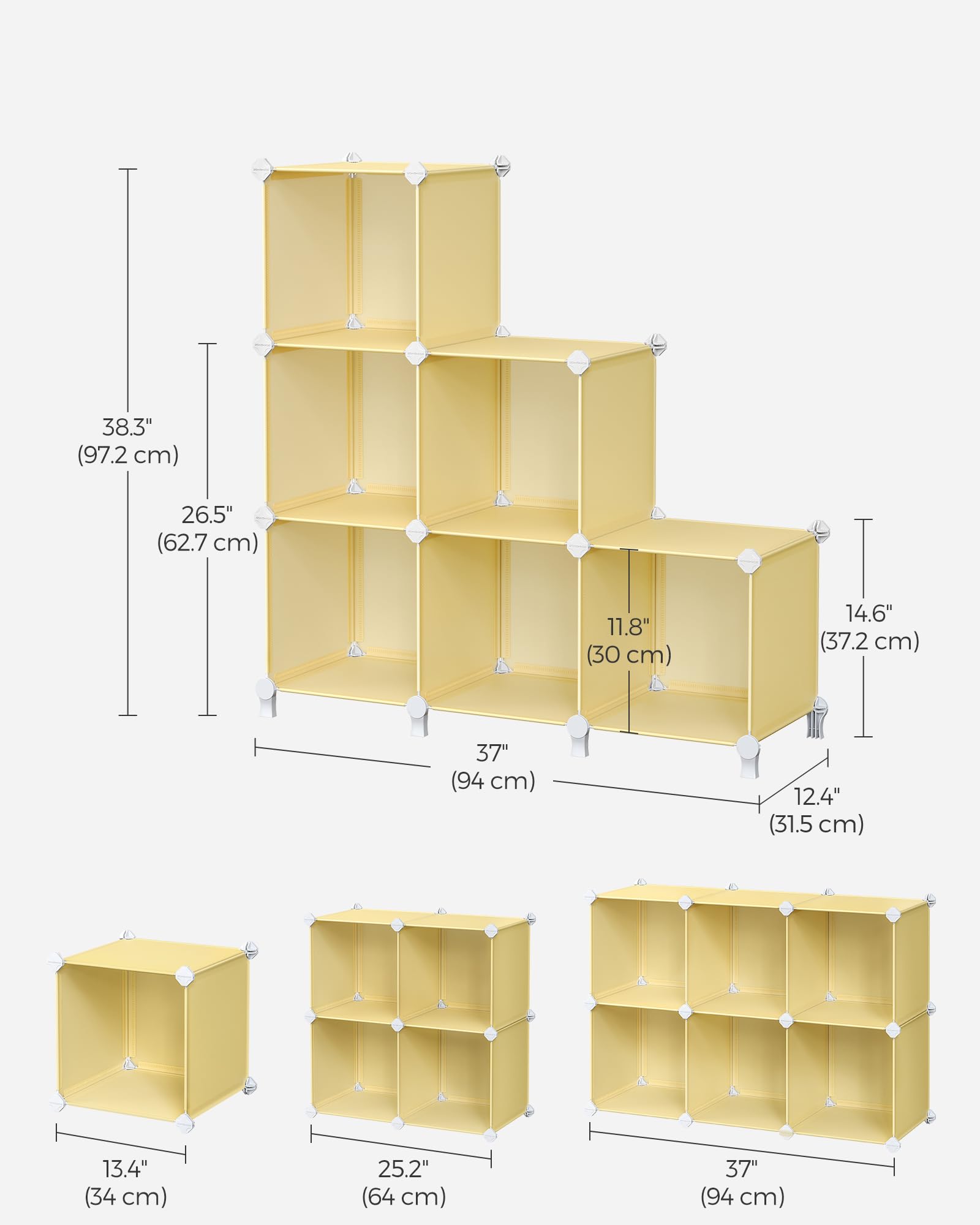 SONGMICS 6 Cube Storage Organizer, DIY Closet Shelf, Plastic Clothes Organizer, Modular Bookcase, 11.8 x 11.8 x 11.8 Inch Cubes, with Feet and Rubber Mallet, Goose Yellow ULPC111Y01
