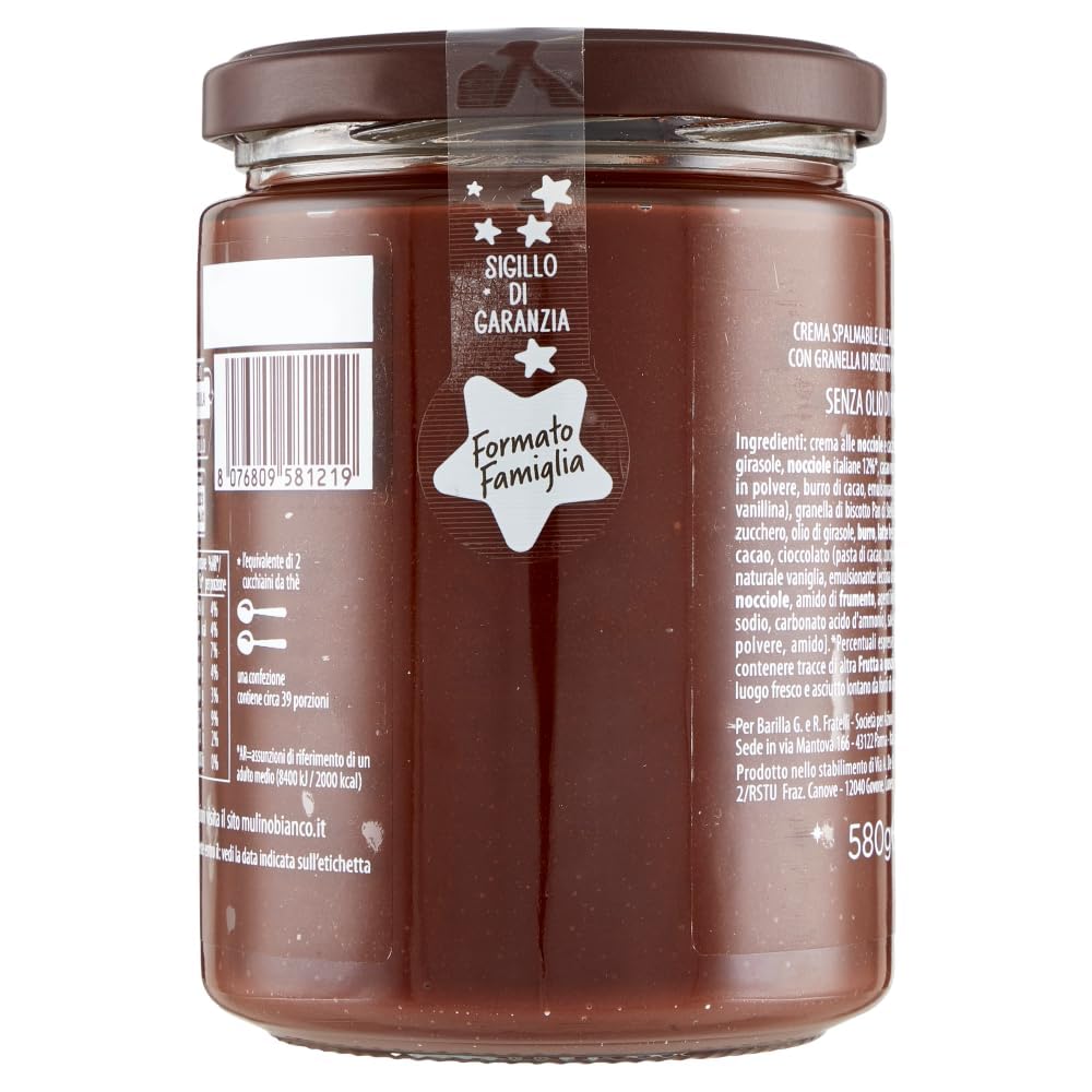Pan di Stelle Crema Spalmabile Avellana untable Crema 12 x 580 g nata con granos de galletas sin aceite de palma + llavero Beni Culinari gratuito