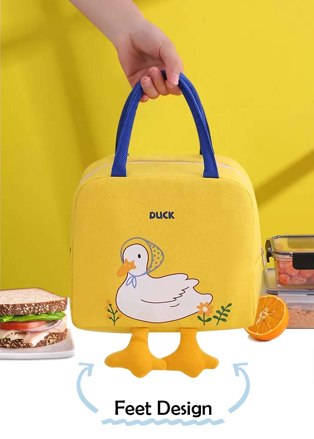 WJccsee Sac à Déjeuner Kawaii - Motif Canard Mignon - Sac Fourre-tout Isotherme Réutilisable Pour Le Travail Chaud Ou Froid, Pique-nique, Voyage