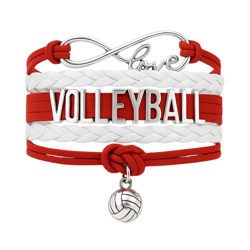 Volleyball Bracelets For Girls- Ideal Volleyball Gifts &amp; Souvenirs. Adjustable Charm Bracelet with Moveable Letters, Infinity Symbol &amp; Silver Volleyball Charm. Fashionable Bracelets by SportyBella.