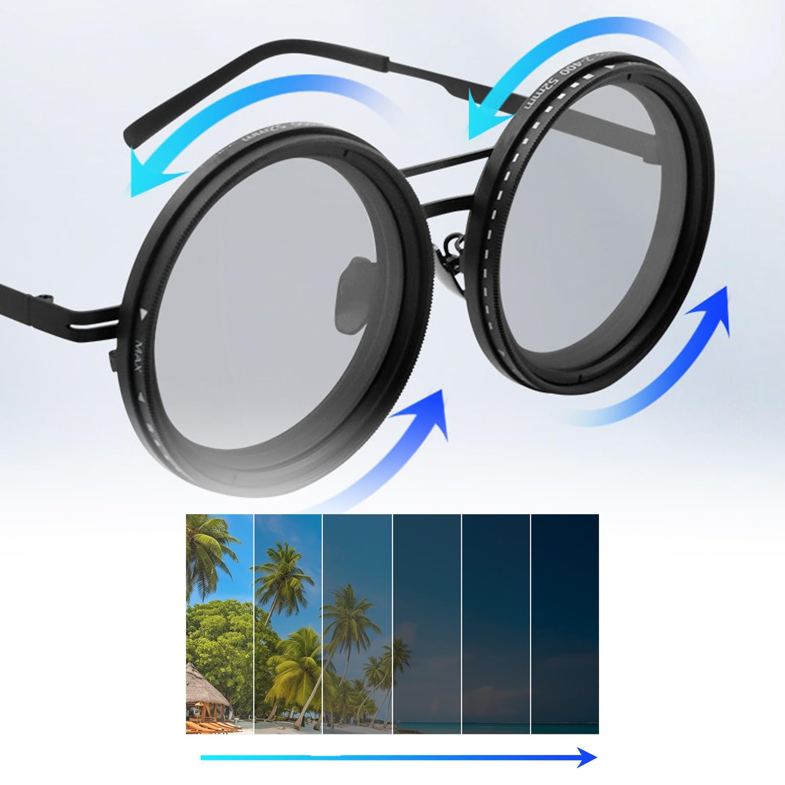 Adjustable Sunglasses，Adjustable Polarized Sunglasses，1 To 9 Rounded Polarized Glasses With Nd Filter Lenses