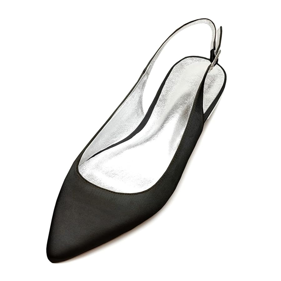 HYMYSUNY Women Pointed Toe Satin Slingback Flats Shoes Back HYMYSUNY Women Pointed Toe Satin Slingback Flats Shoes Back