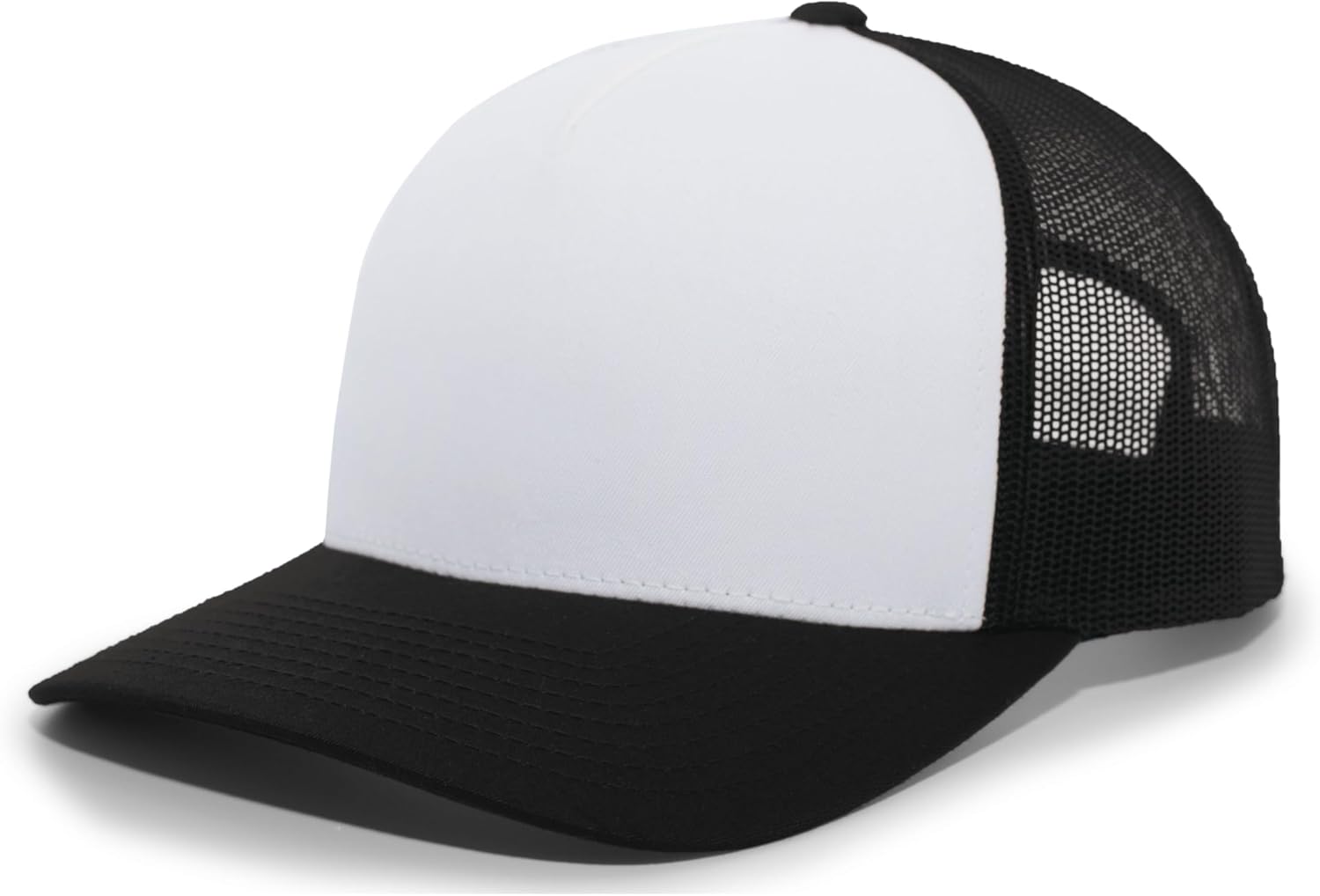 Pacific Headwear 5-Panel Trucker Snapback Cap, White/Black/Black, OS