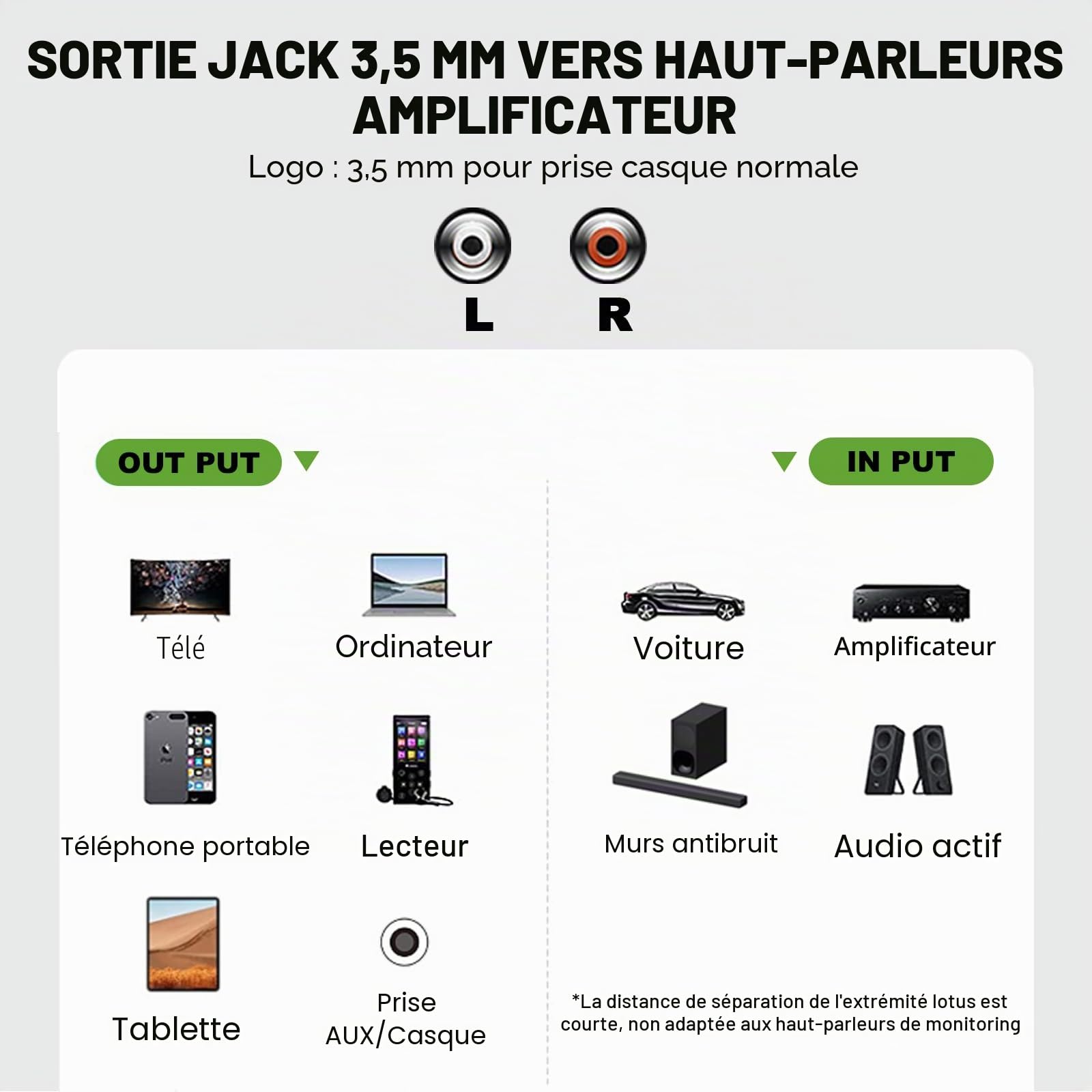 Impeto Cable RCA Jack 3.5 mm Câble Jack vers 2 RCA Mâle Adaptateur Audio Y HIFI haute de gamme qualité audiophile pour TV Smartphone DVD PC Home Cinéma Amplificateur Hi-Fi 5 m