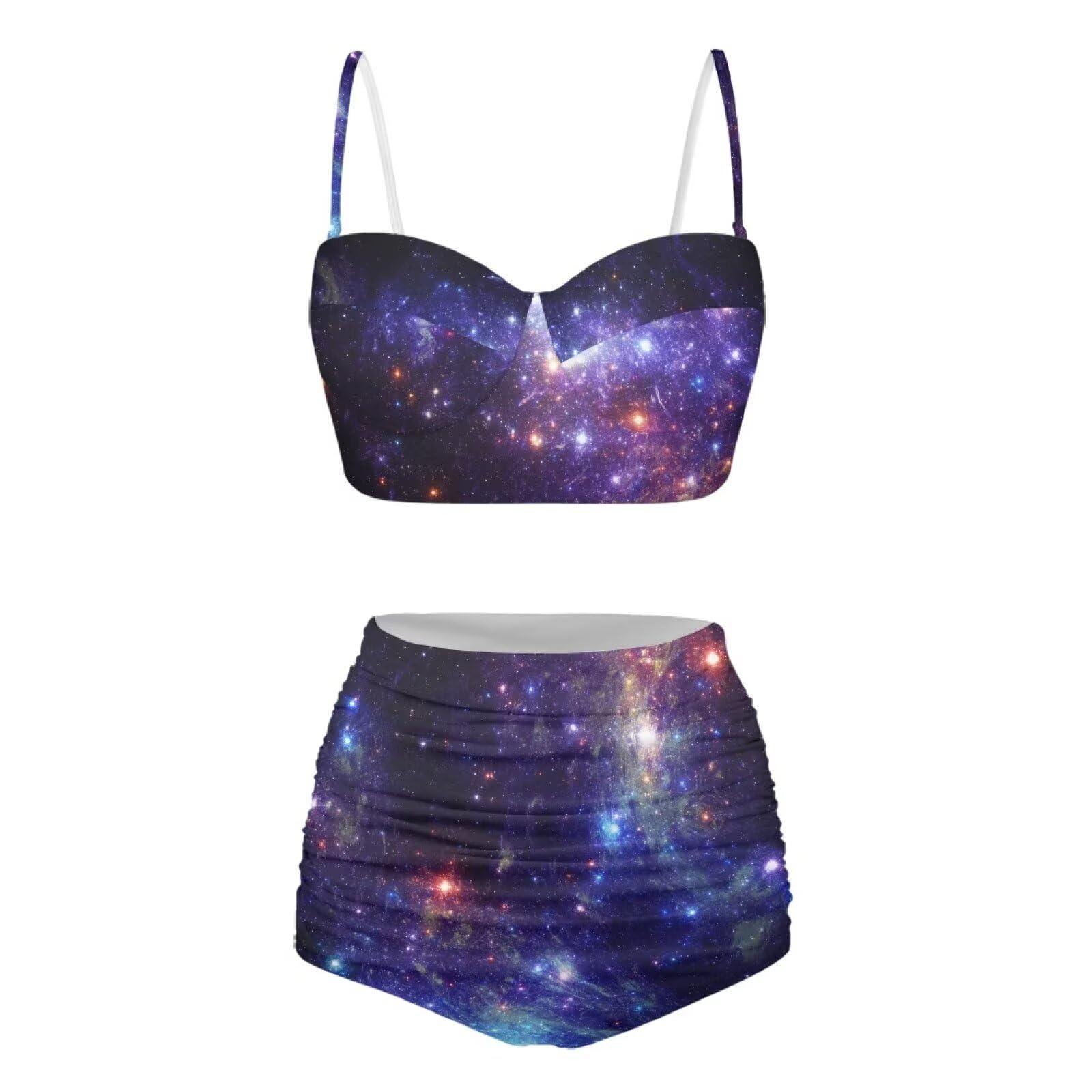 JEOCODY Galaxy Womens High Waisted Bikini Tummy Control Swimsuits Push Up Bikini Sets Sexy Bathing Suits Swimwear for Women Two Piece Swimsuit