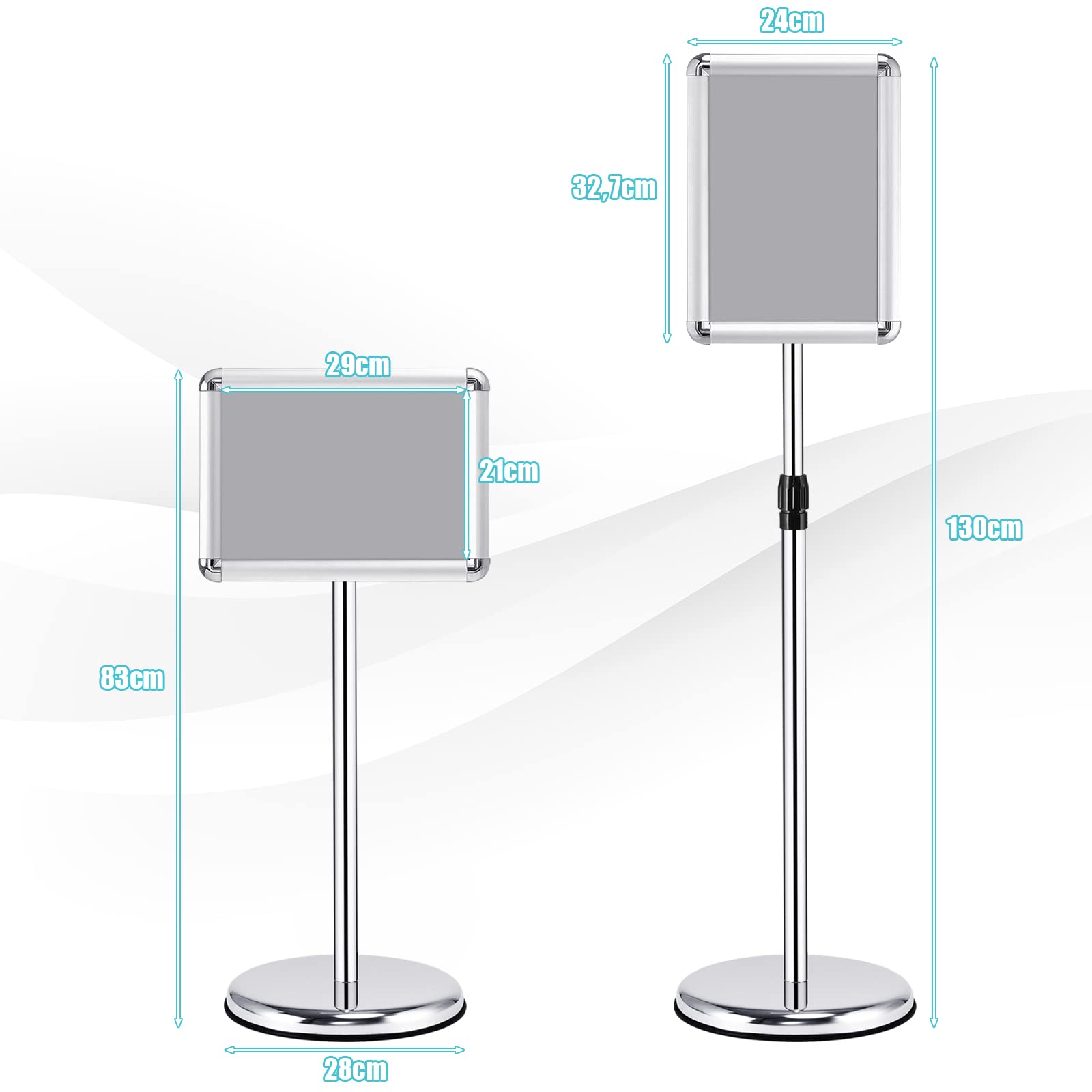 COSTWAY Infoständer A4 höhenverstellbar, 2er Set Informationsständer, Plakatständer drehbar und schwenkbar, Kundenstopper Präsentationsständer Werbeständer (Silber)