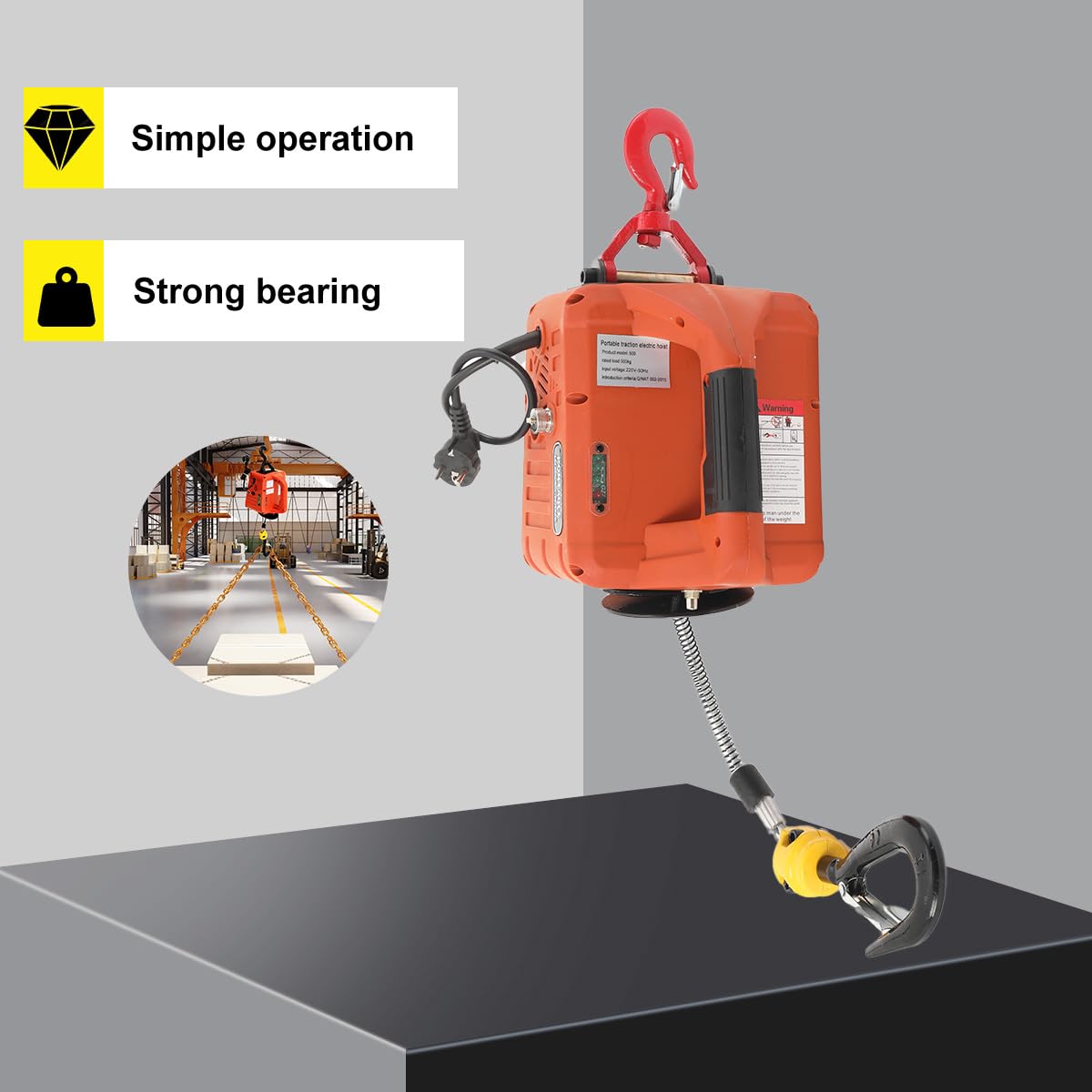 3 in 1 Elektrische Seilwinde, 500KG Kapazität, 1500W elektrische Hebewinde tragbare Kraftwinde, 7.6m Hubhöhe, Seilzug Hebezug Winden Hebezeuge mit Fernbedienung für Garage Lager Fabrik