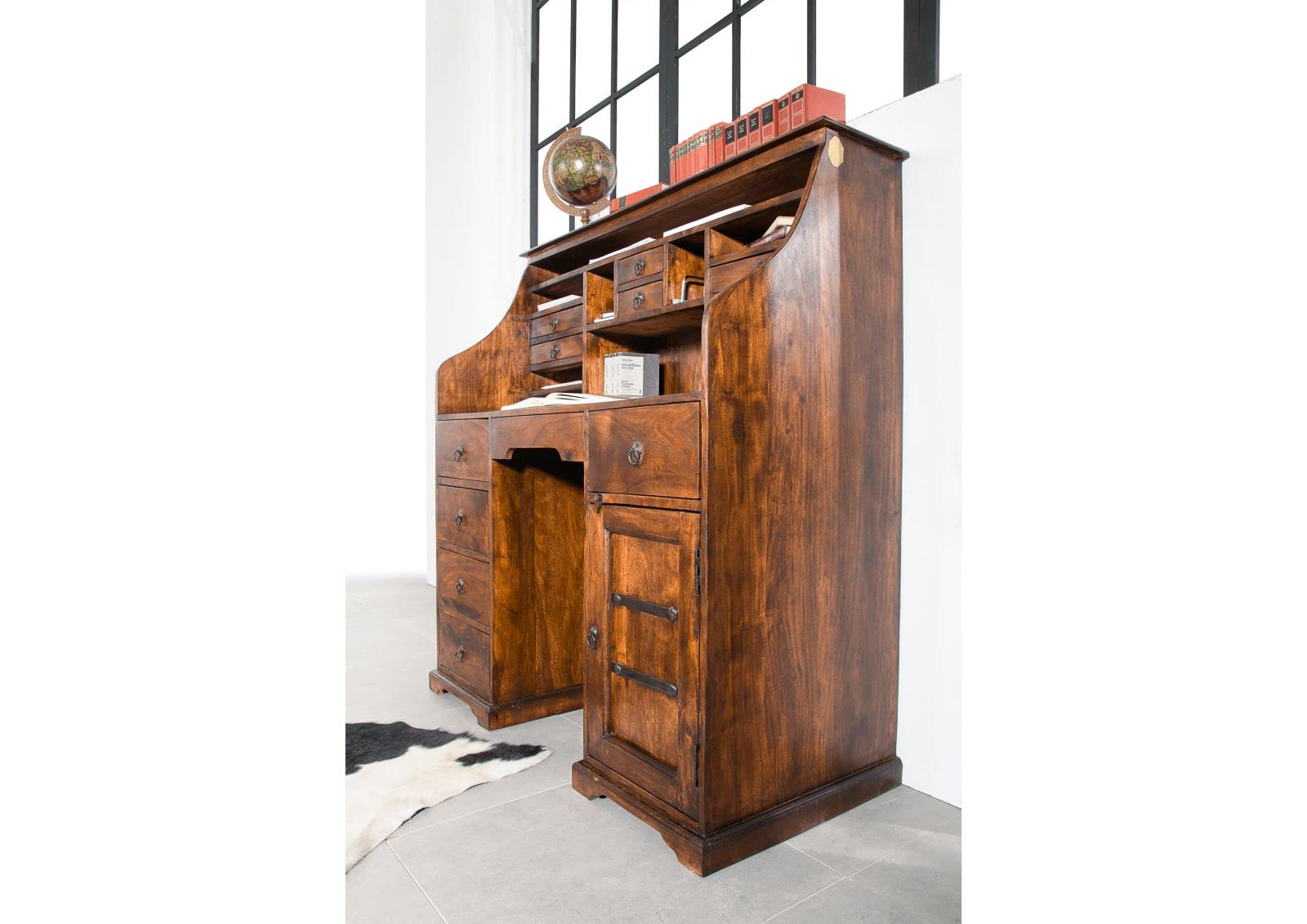MASSIVMOEBEL24.DE | Oxford Sekretär aus Massivholz #0516 Akazienholz - Honig, lackiert Kolonialstil 128x58x138 cm Holzsekretär
