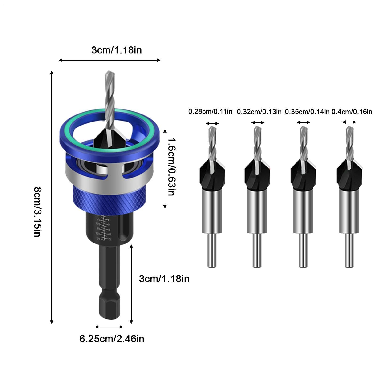 Avellanador de Brocas 4 Piezas Ajustable Portátil Accesorios Herramientas