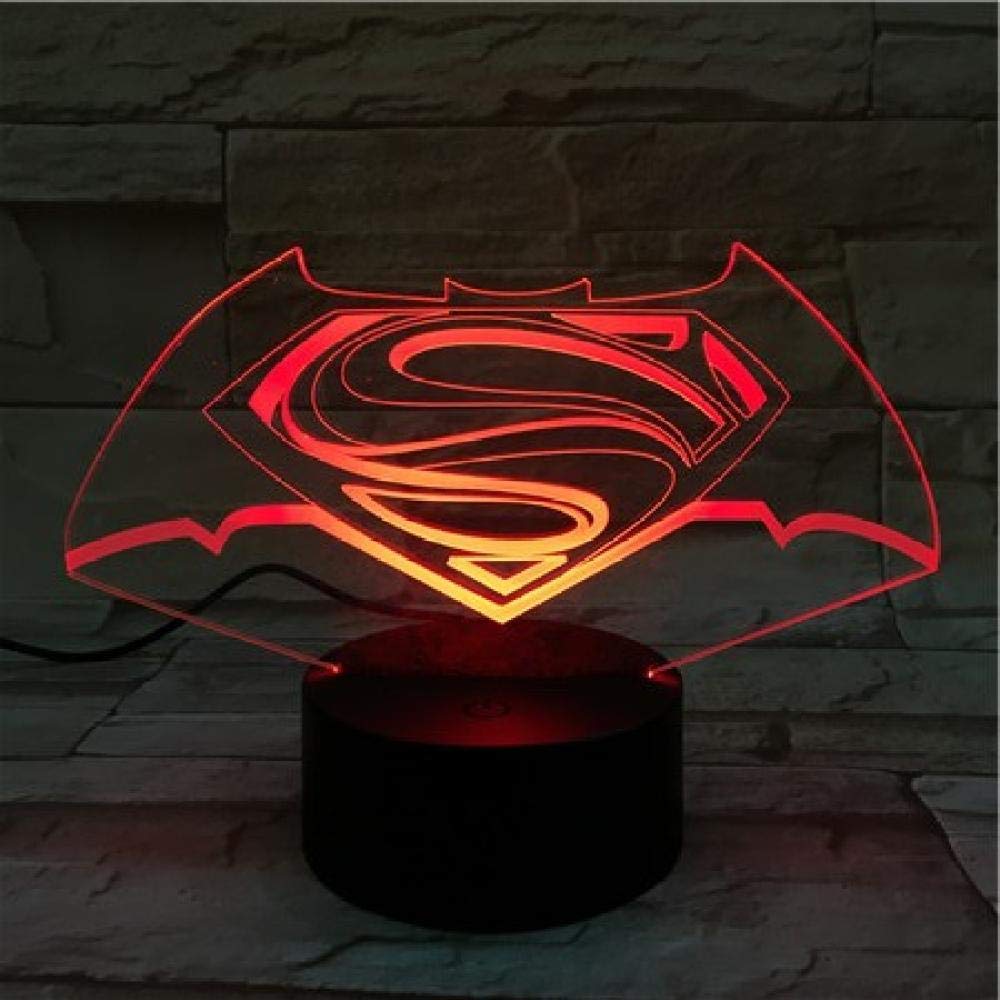althiqahkey3D Illusion Lamp LED Night Light Dc Justice League Superman Batman Logo USB Cartoon Superhero Boys Kids Birthday Gifts Table Lamp Bedside