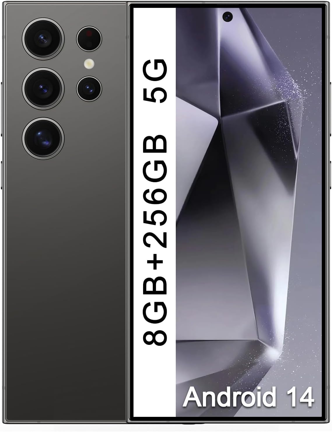 C24 Phone Unlocked 5G, Android 14 Smartphone 8GB+256GB,6.8″ Display,108MP Camera 6000mAh Cell Phone Face ID/Dual SIM/GPS/FM Radio (Black)