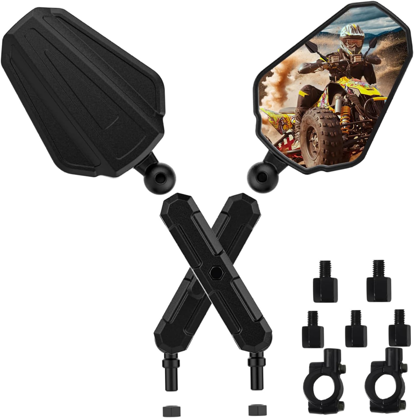 1 Pair Motorcycle Mirrors 360° Adjustable Double Take Side Mirrors with 7/8 Handlebar Mount 8mm 10mm Screws Rear View for Motorbike Electric Bike