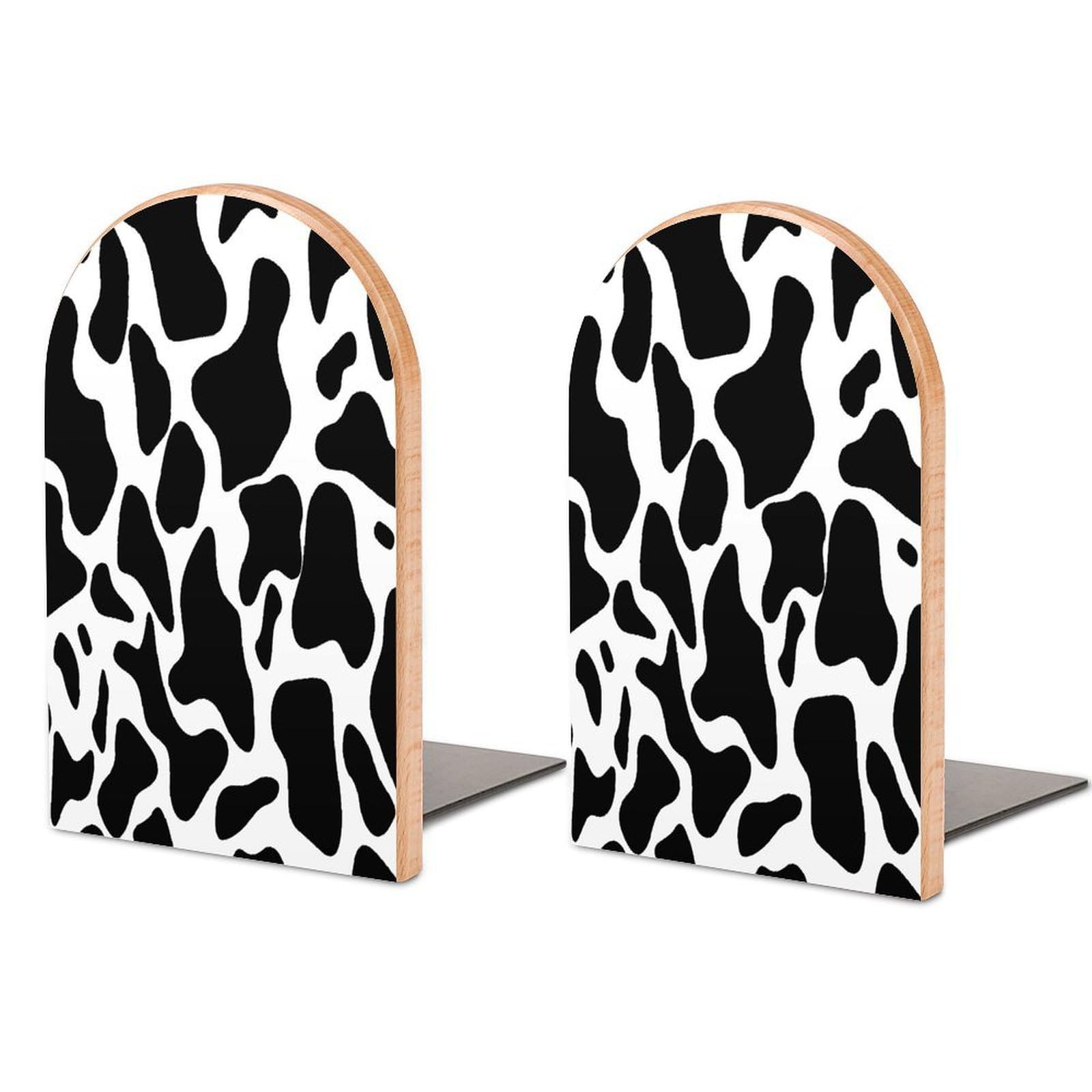Cow Spot Bookends for Shelves Non Skid Book Stoppers Universal Economy Bookend Heavy Duty Wood Book End Decorative Book Shelf Holder for Home Office Desk 1 Pair