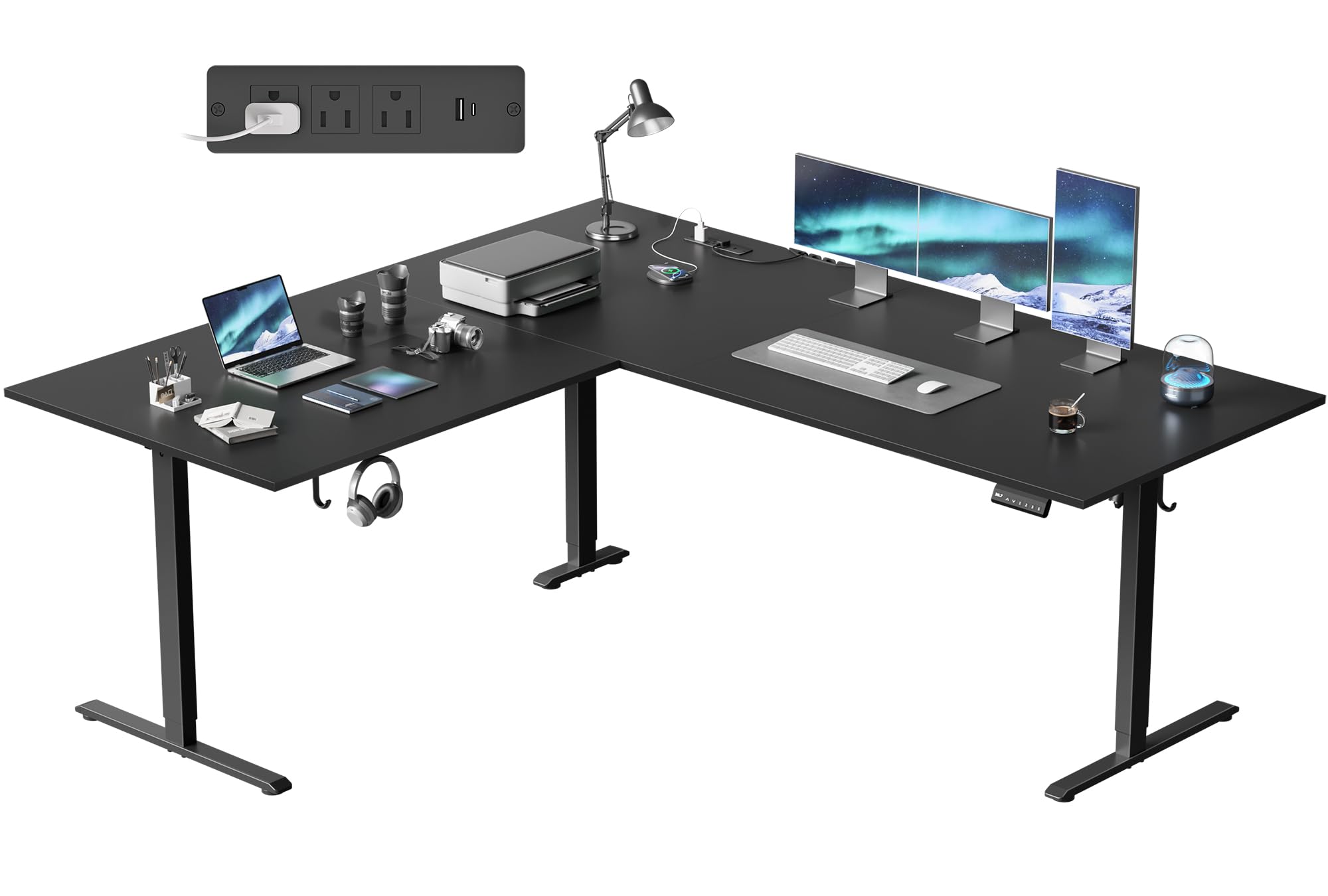 75x61 Inch L Shaped Electric Standing Desk, Corner Workstation, Black