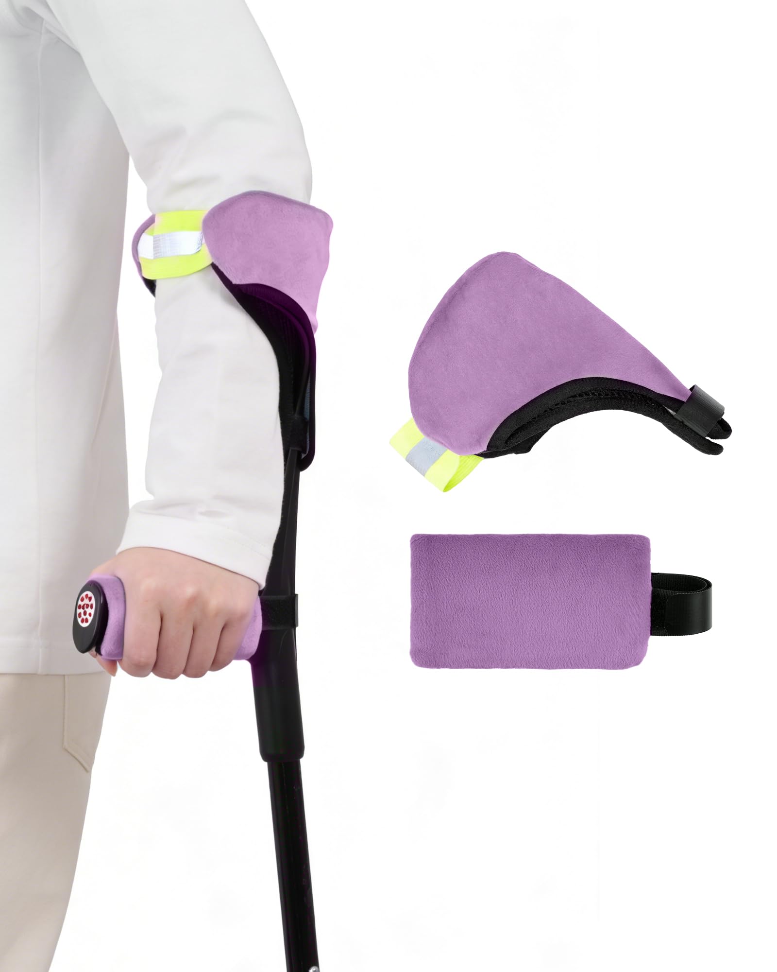 Forearm Crutch Pads and Hand Grip Covers Set (1 Piece) for Open Cuff Crutches - Reflective Strip, Comfort Cushioning, Non-Slip Grip, Breathable & Washable Mobility Aid Accessories (Purple)