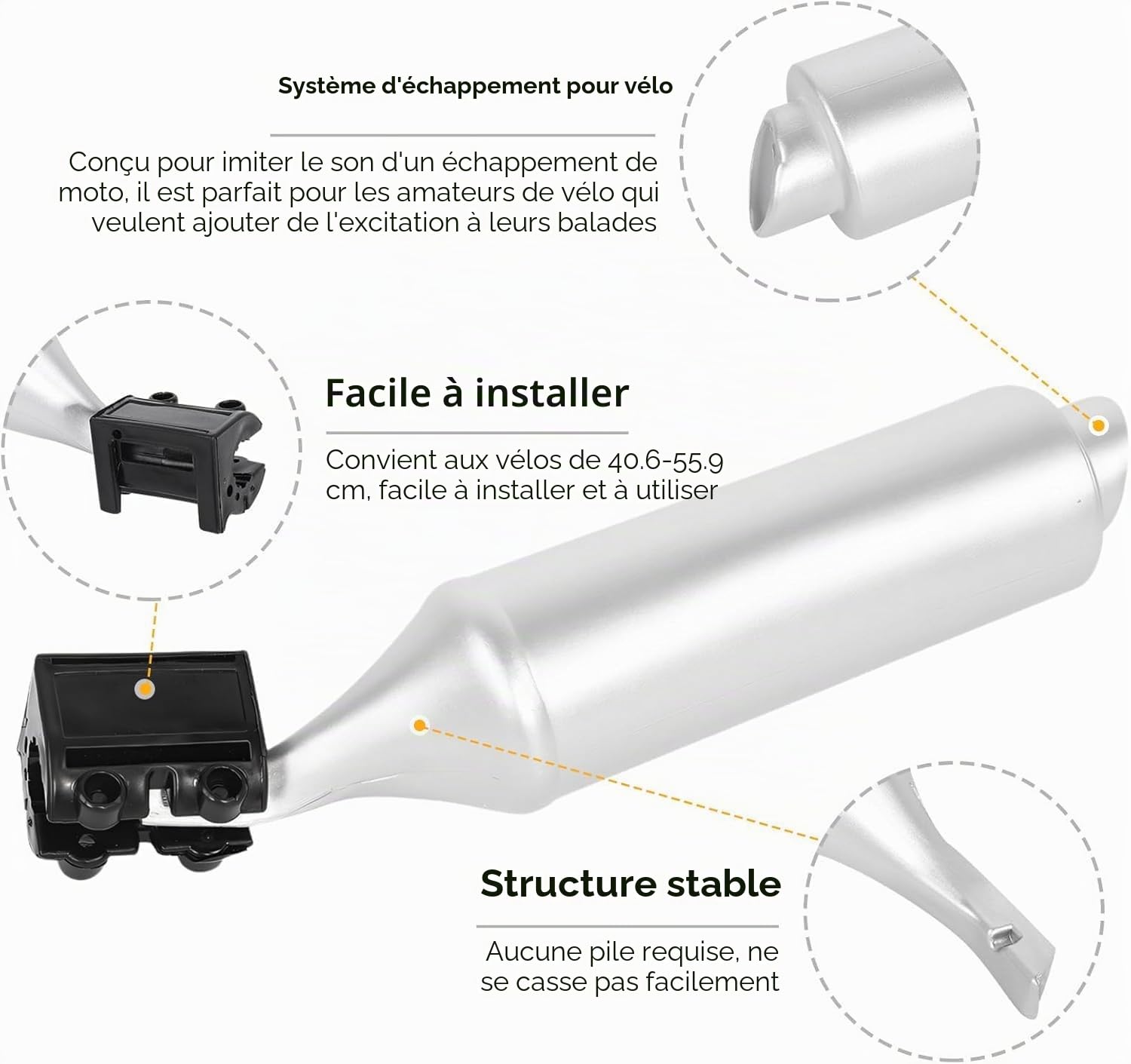 VOBOR Système Sonore D'échappement de Vélo, adapté aux Vélos de 16 à 22 Pouces, Accessoires de Tuyau d'échappement de Vélo