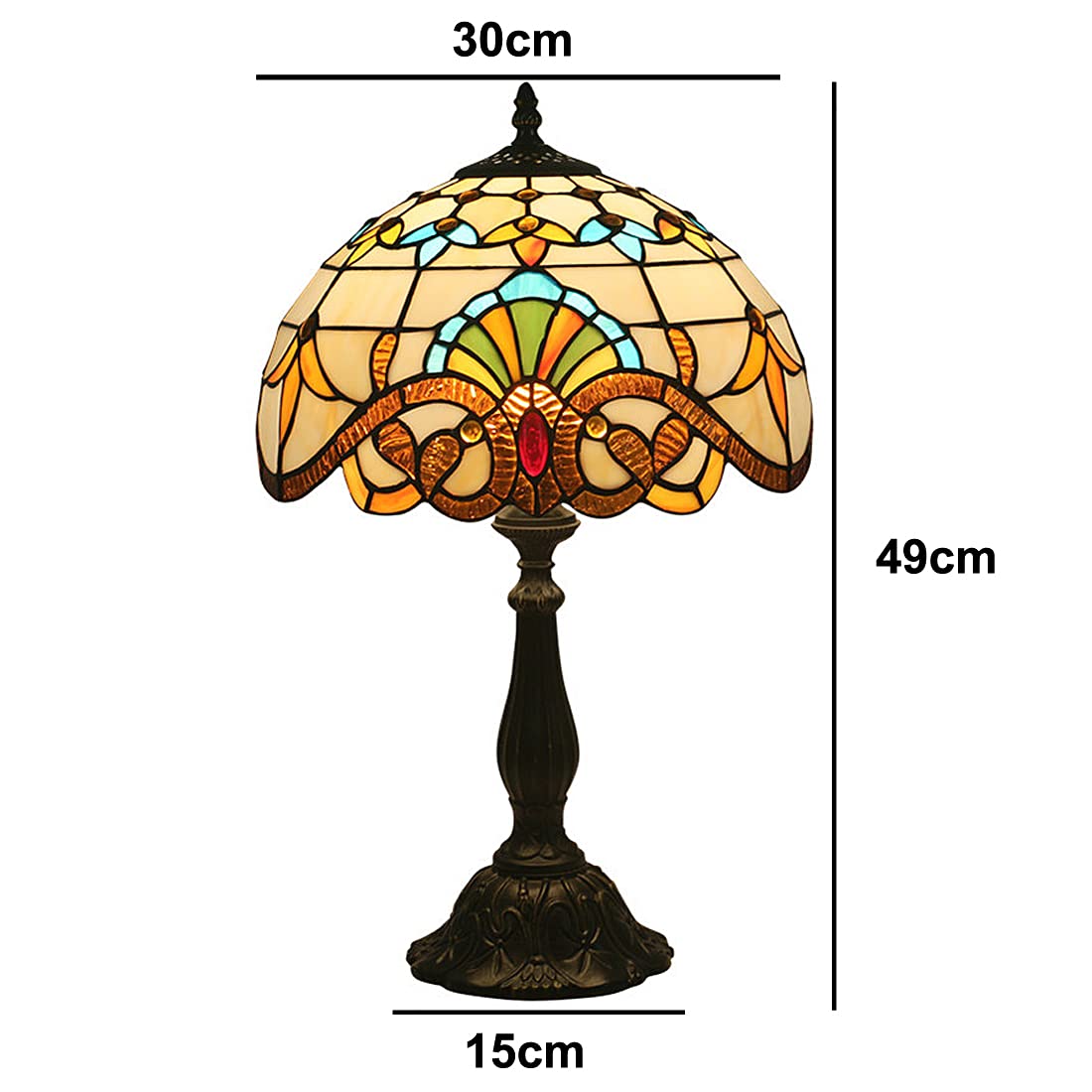 Lampa stołowa Tiffany Witraż Żółta, z mgiełką, brązowa, z żywiczną podstawą, 12 cali, stolik nocny, vintage, lampka do komody, wtyczka do salonu, sypialnia