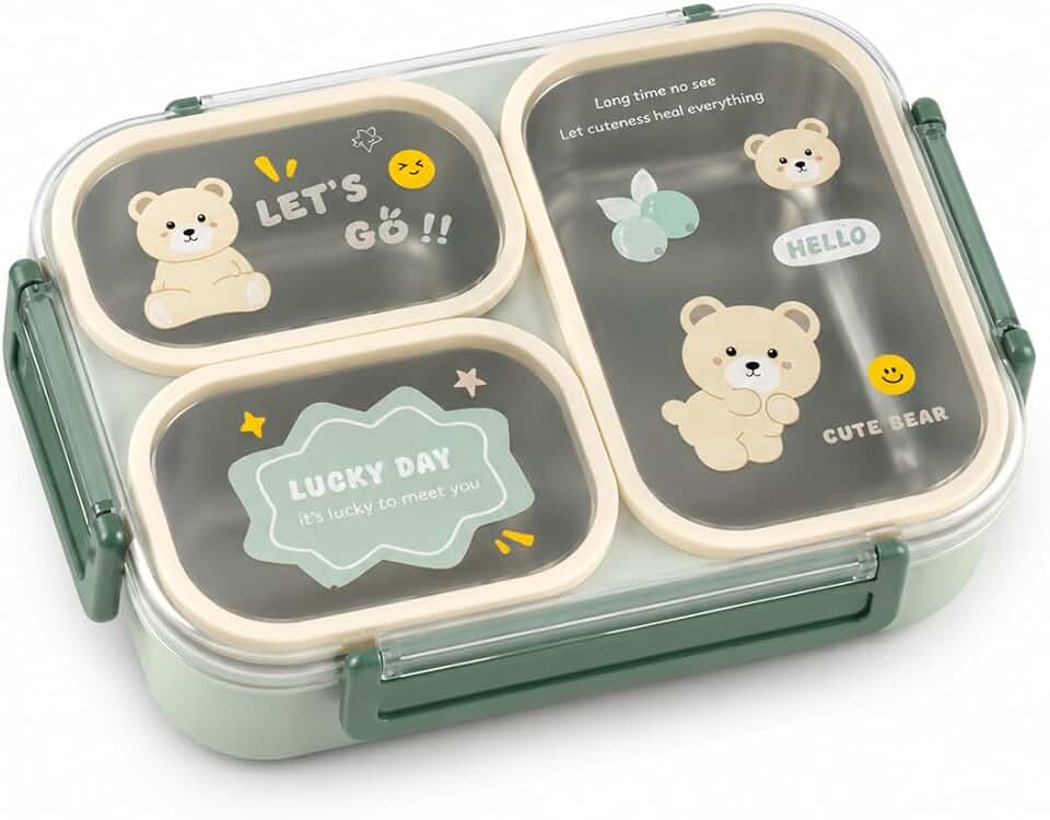 Marmita/Lancheira Infantil Térmica Hermética Inox 304 com Divisórias, com Borracha AntiMistura, Aquecimento ou resfriamento a Água, Livre de BPA com 4 Travas de Segurança 880 ml (3 divisorias)