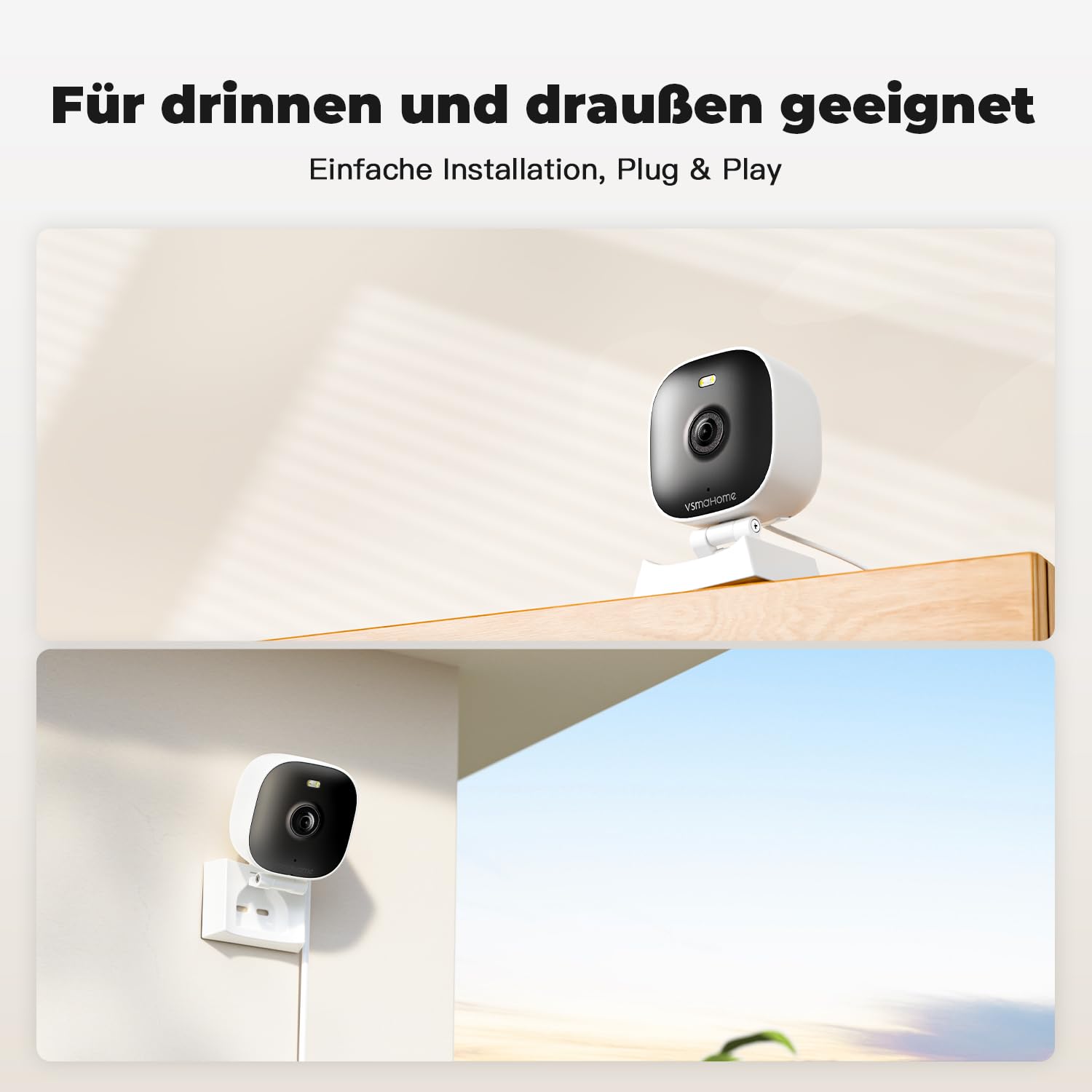 Kamera Überwachung Innen & Außen, Überwachungskamera Innen, IP66 wasserdicht, Nachtsicht, kabelgebunden, unterstützt 128G Speicherkarte (Speicherkarte Nicht enthalten), 2er-Set