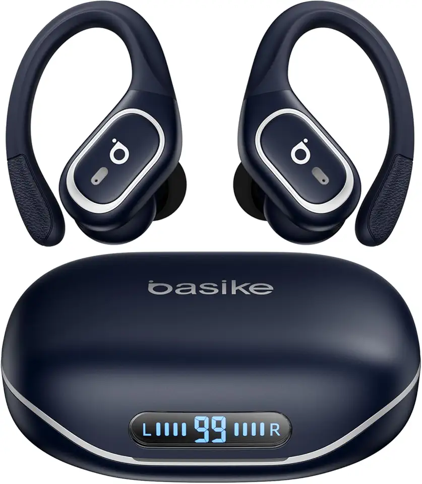 Basike Fone de Ouvido Bluetooth Sem Fio, TWS Áudio Estéreo Hi-Fi, 40H de Reprodução cam Display LED, Toque Inteligente, 3 Tamanhos de Pontas para Treinos e Corrida – Azul