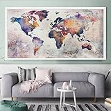 Diamond Painting Weltkarte Diamant Painting Bilder Erwachsene Groß Diamant malerei Set Full Round Kristall Strass Stickerei Kreuzstich Diamond Art Kunst Deko Wohnzimmer Schlafzimmer Wand 70x140cm