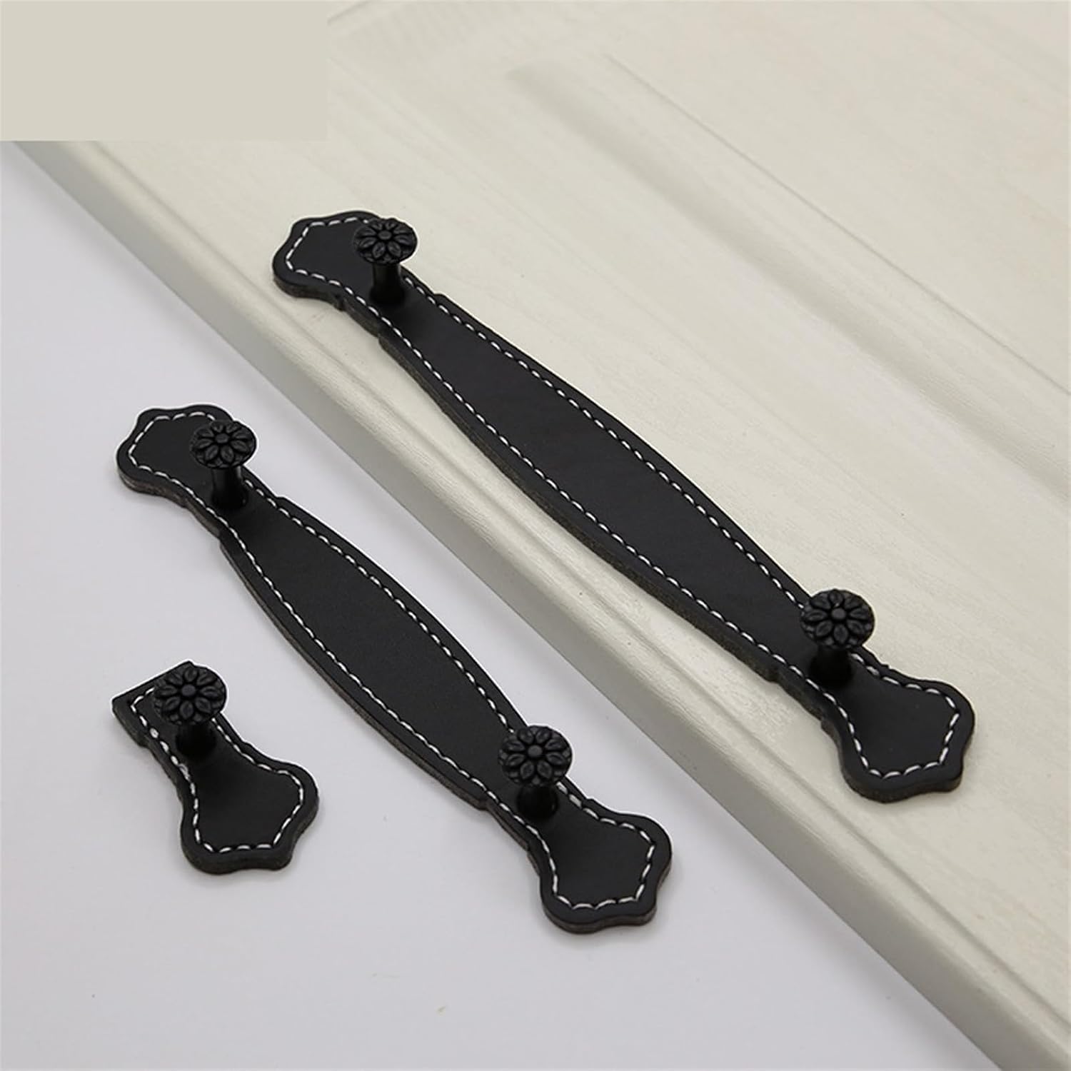 Leather Handle Cabinets Pulls Door Furniture Hardware Knobs Handles for Desk Drawers Wardrobe Kitchen 1PCS(Gold 4pcs)