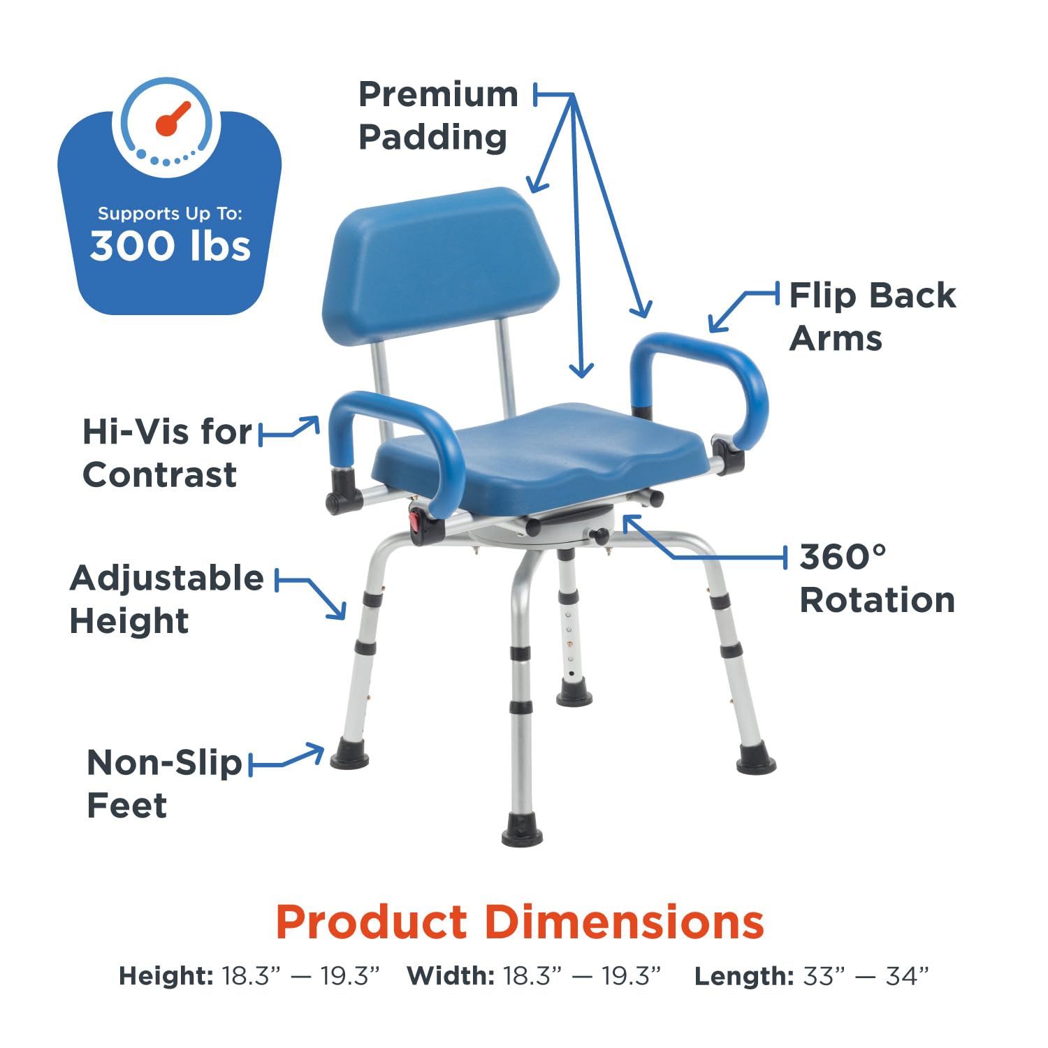 Journey SoftSecure - Silla de ducha giratoria de 360 grados, asiento giratorio acolchado para bañera
