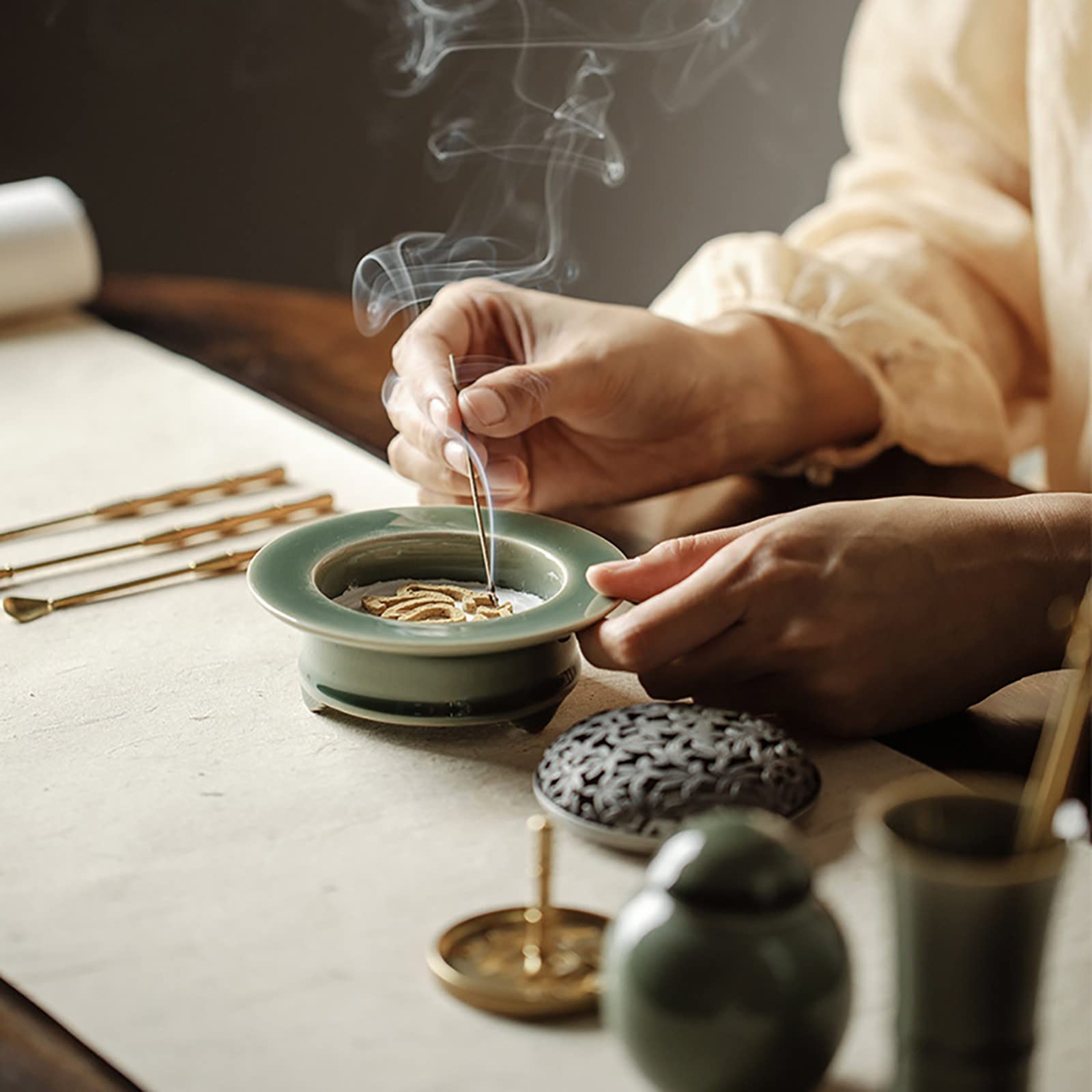 Set di Strumenti per bruciatore di incenso, Set per Creare incenso in Ottone, Kit Torre di riflusso Fai-da-Te, stampi per Coni di incenso per la Meditazione Yoga in Famiglia (Non Inclusi