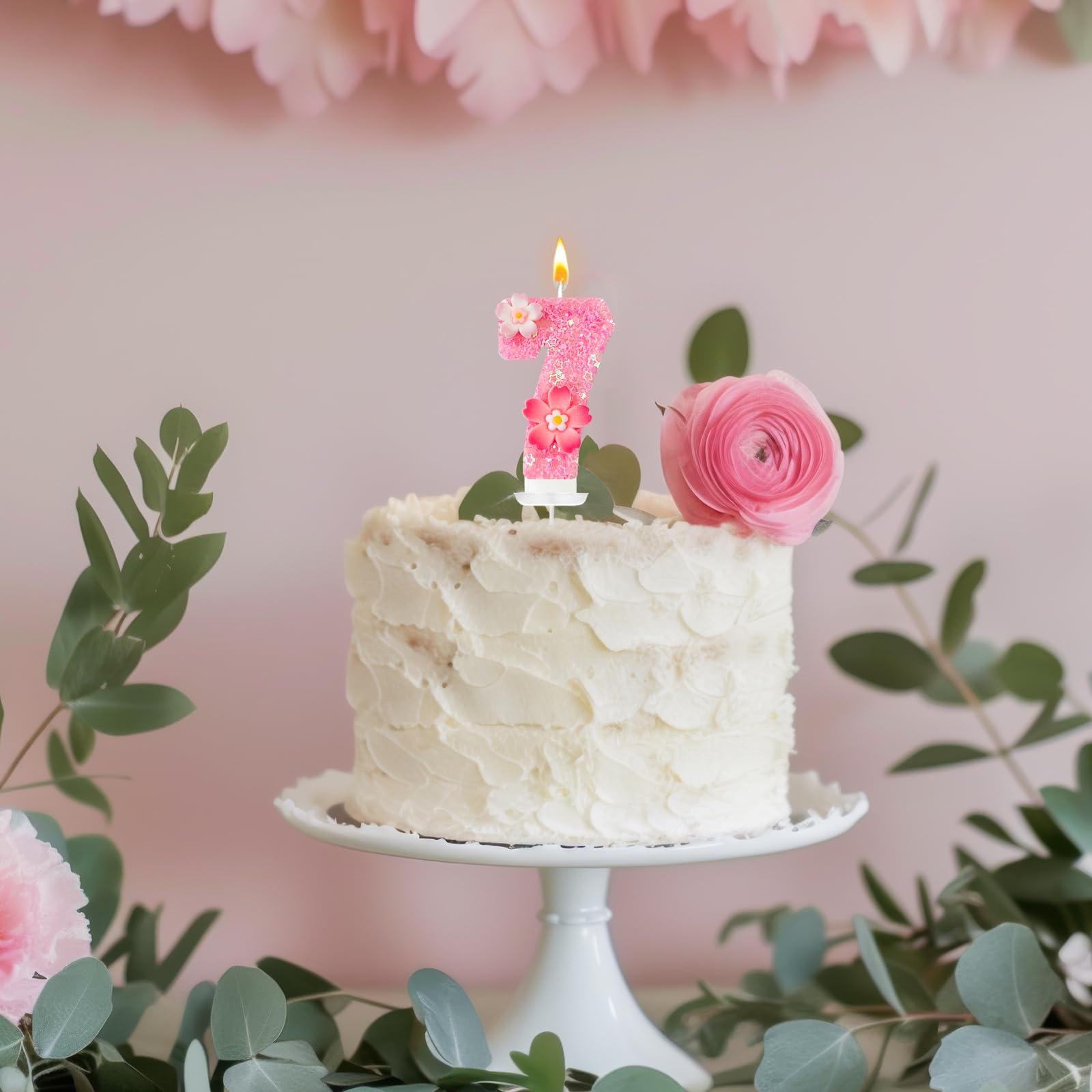 Vela de cumpleaños de flor rosa, velas de cumpleaños número 7 para pasteles, decoración ideal para fiestas de cumpleaños, aniversario de boda y otras celebraciones (flor 7)