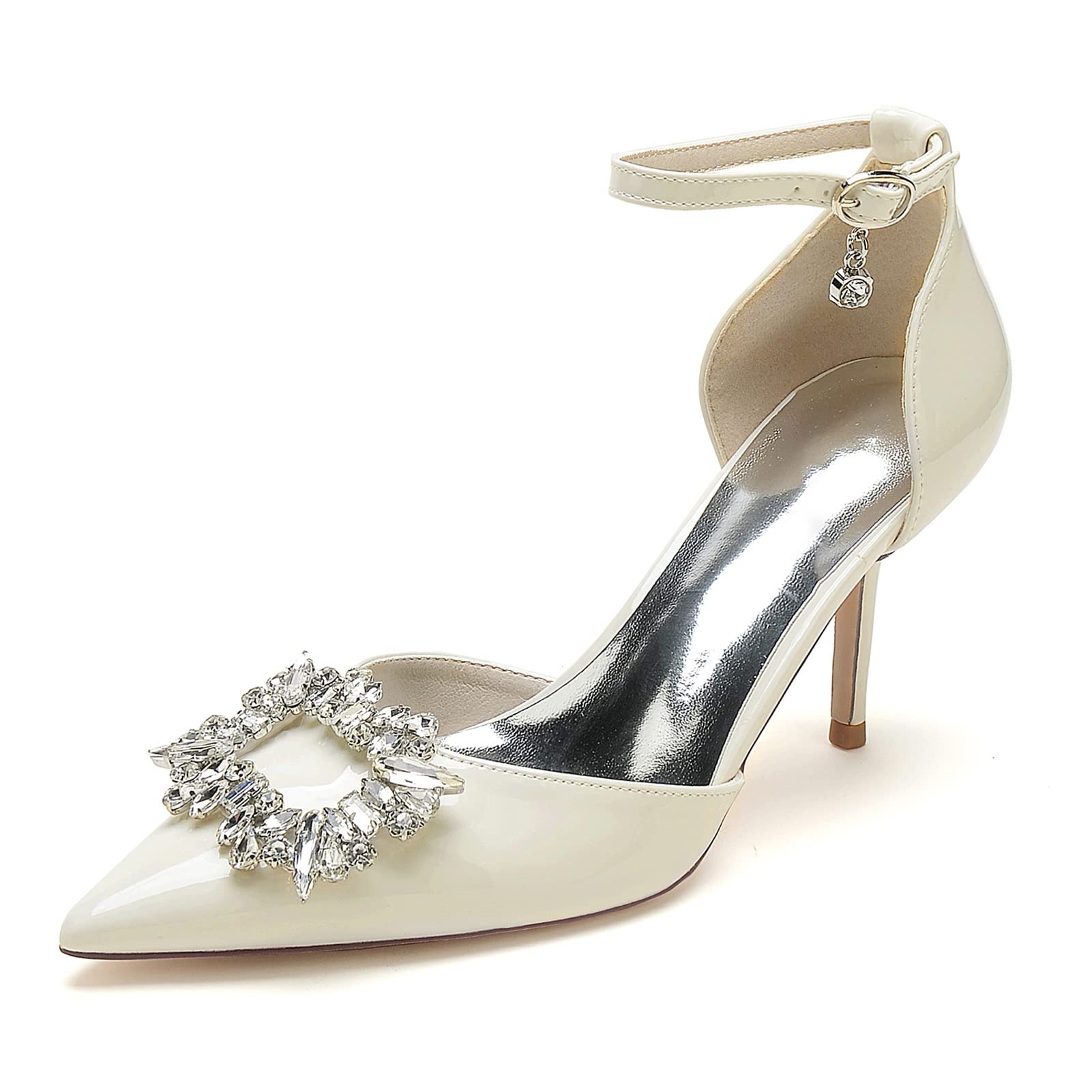 Sandalia de Tacón Alto con Cinturino alla Caviglia Donna Sandali con Tacco a Spillo Estivi Scarpe col Tacco Donna A Punta Scarpe da Sposa da Festa,Beige,40 EU