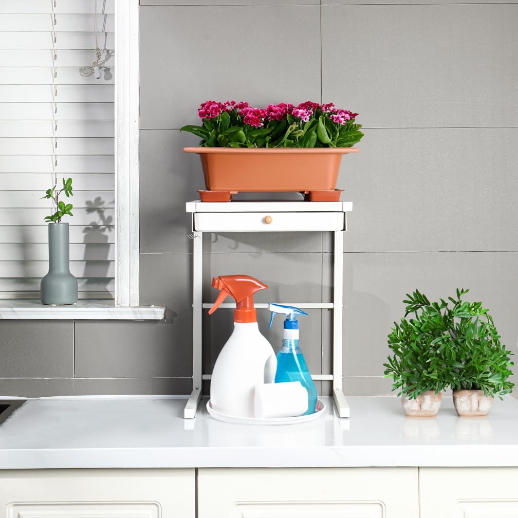 Hershii Friggitrice ad Aria Mensole Cucina Organizzatore Ripiani Scaffale da Cucina per la Dispensa e l'armadio (47x28x36cm with drawer, White)