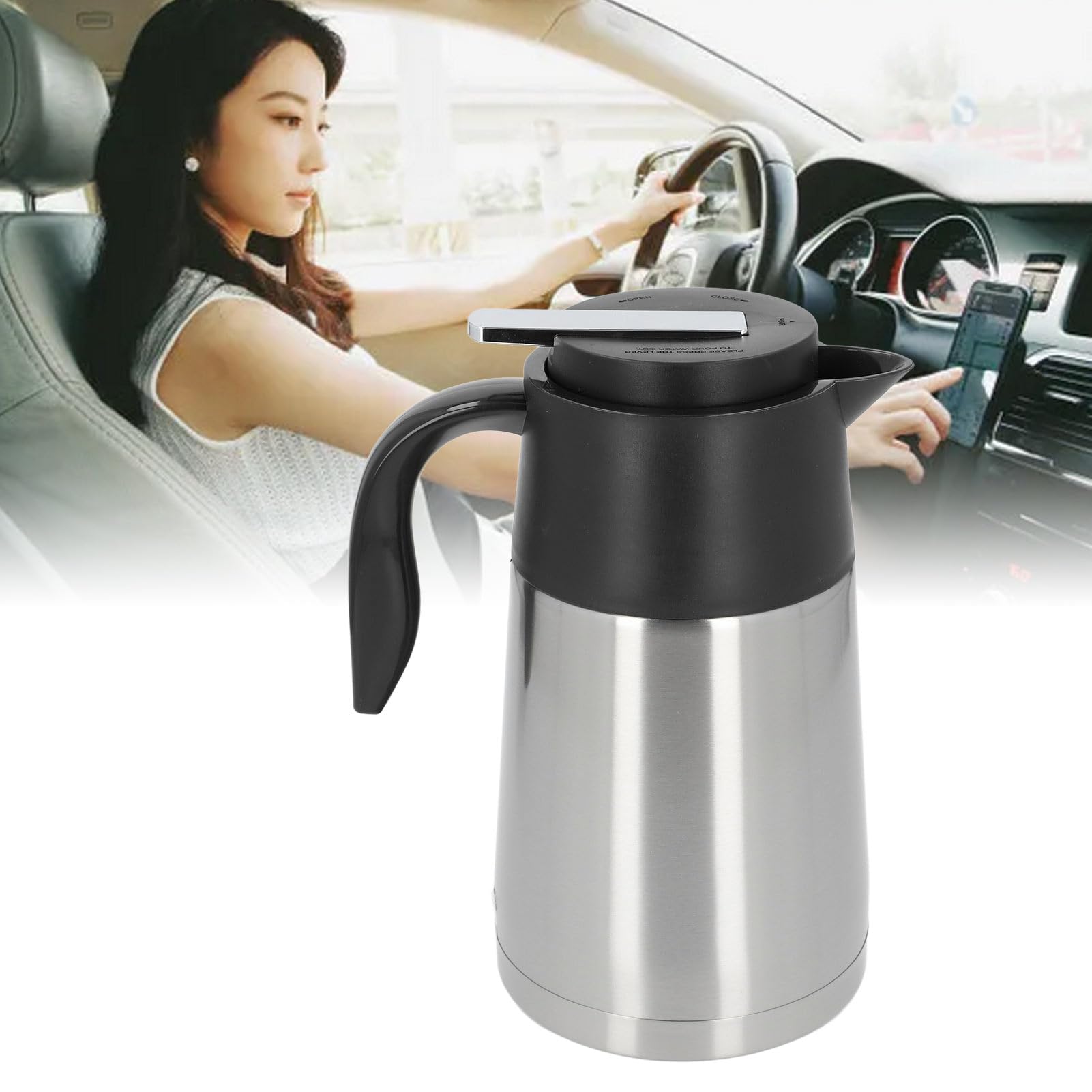Hervidor de agua eléctrico para coche, 12V Hervidor de agua portátil de gran capacidad de acero inoxidable, Calentador de agua caliente con protección contra sobrecalentamiento