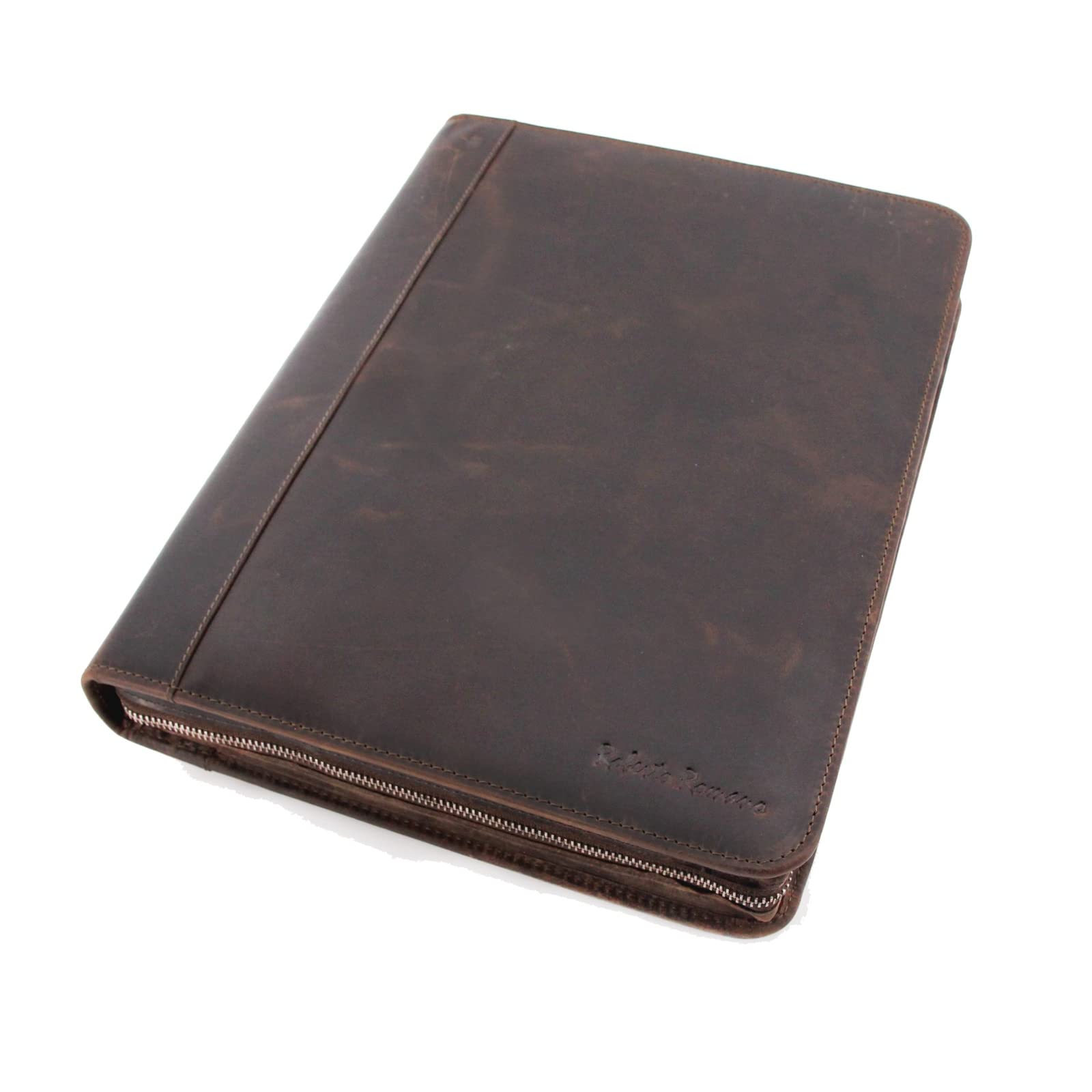 Roberto Romano 48213 - Ringbuchmappe aus Hunter Leder, Schreibmappe mit Tablet-Fach, Konferenzmappe mit DIN A4 Dokumentenfach, Organizer-Mappe, Dokumentenmappe ca. 36 x 27,5 x 5 cm, Braun