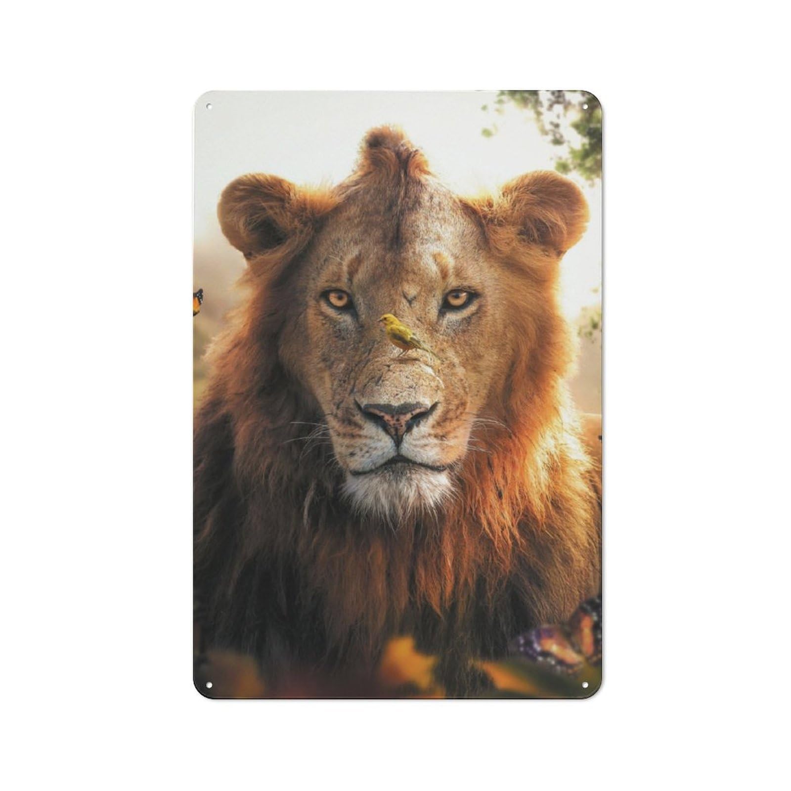 Junmoney The Lion And Butterflies Tin Wall Plaque 30X20cm With For Home Office Or Studio, Gift Idea At Christmas For Creative Workspace Decorators
