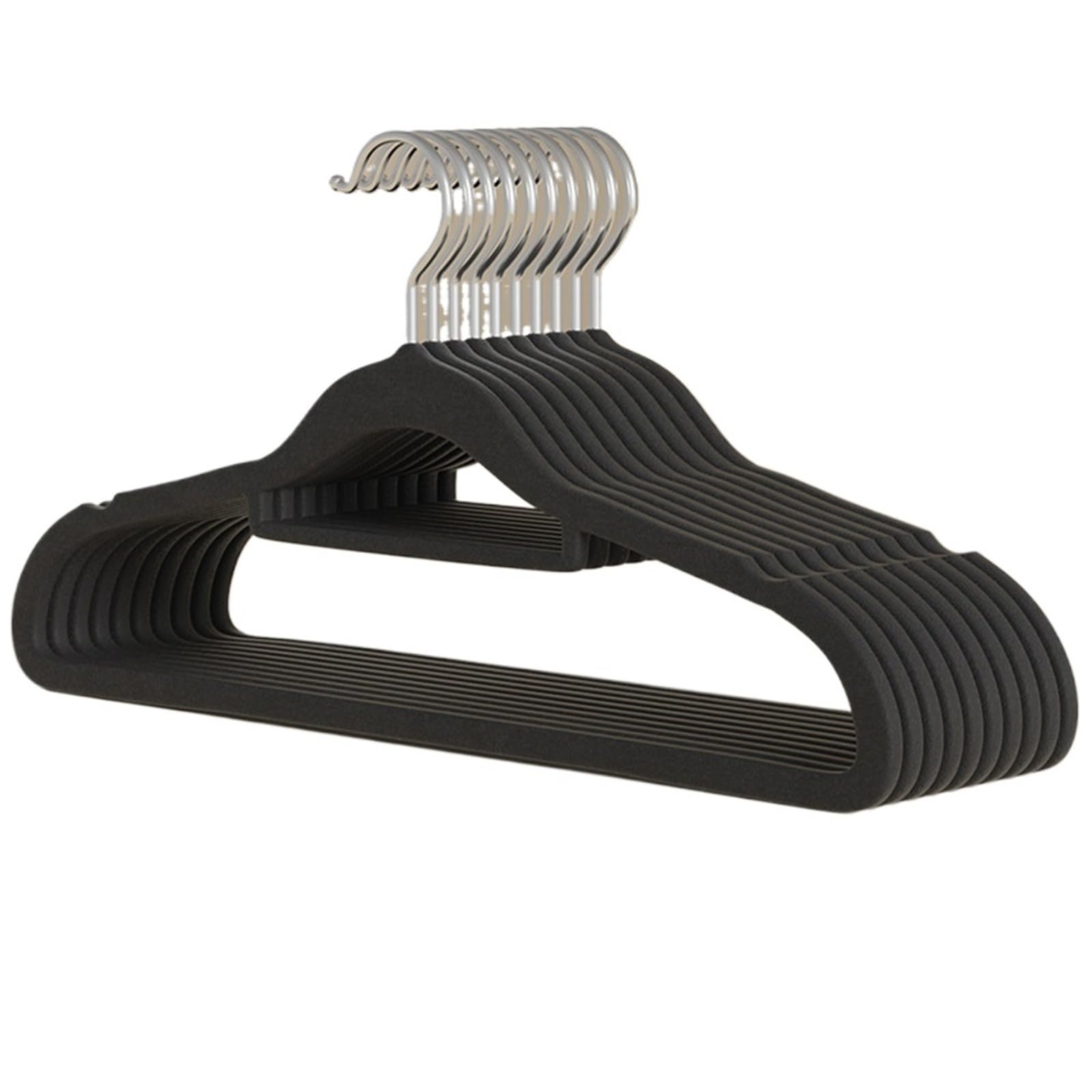 Hangers Non-Slip Fleece Hanger With Bold Design Decorators Seamless Wardrobe Storage Sorting Drying Rack Specialized(10pcs black)