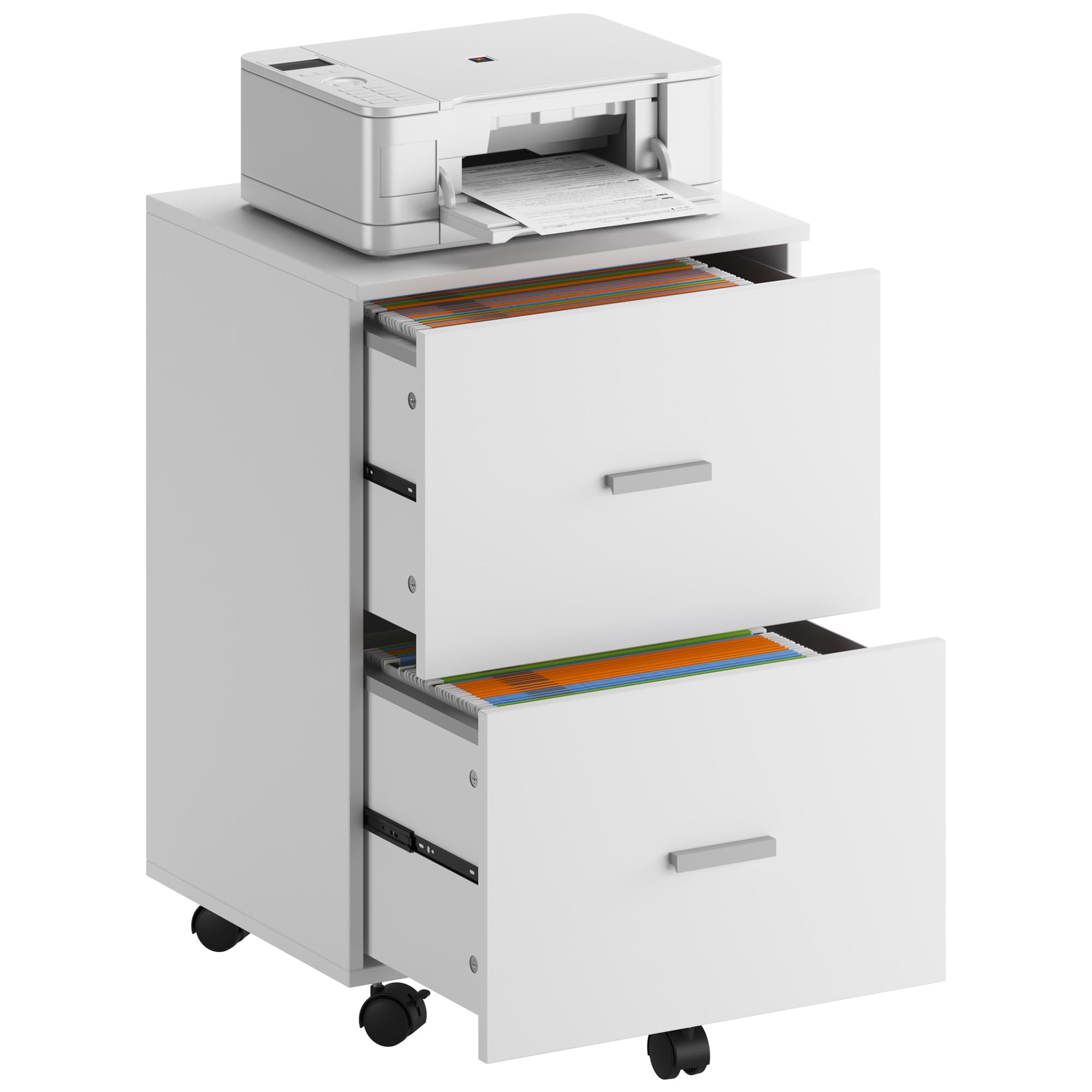 SDHYL Armario archivador de 2 cajones con ruedas, organizador de oficina para A4/cartas/documentos legales, 46,2 x 40 x 67,5 cm (blanco)