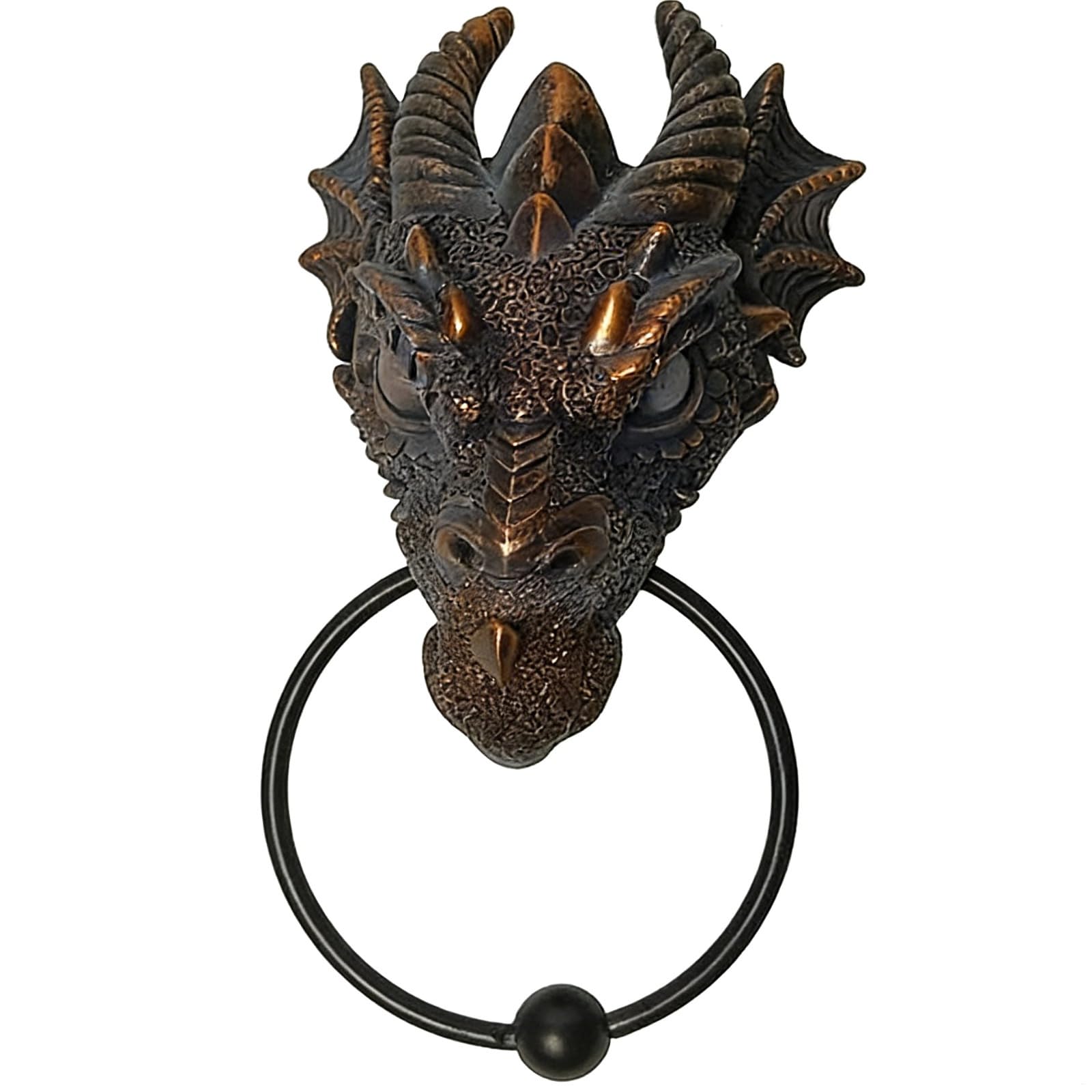 Kronabelle Gothic Dragon Door Knocker, Dragon Head Vintage Door Knocker, Decorative Resin Design With Metal Ring, Front Door Accent