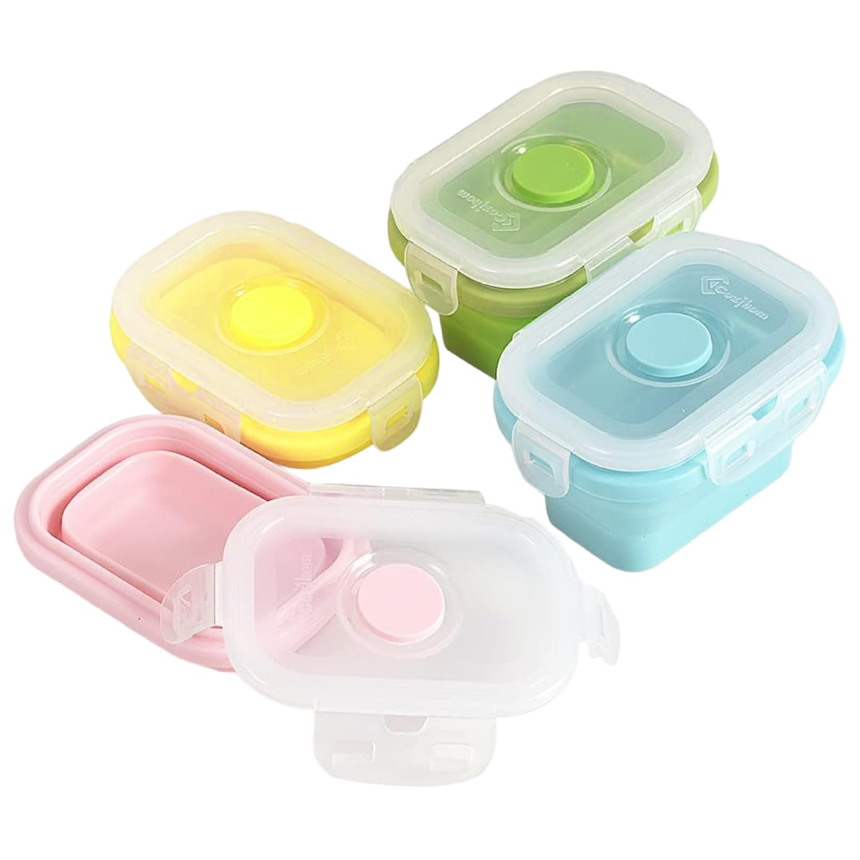 Wedhapy Snack Containers 4PCS Mini Snack Containers, 150ml Collapsible Silicone Food Storage, Stackable Food Storage Box with Lids, Microwave/Fridge
