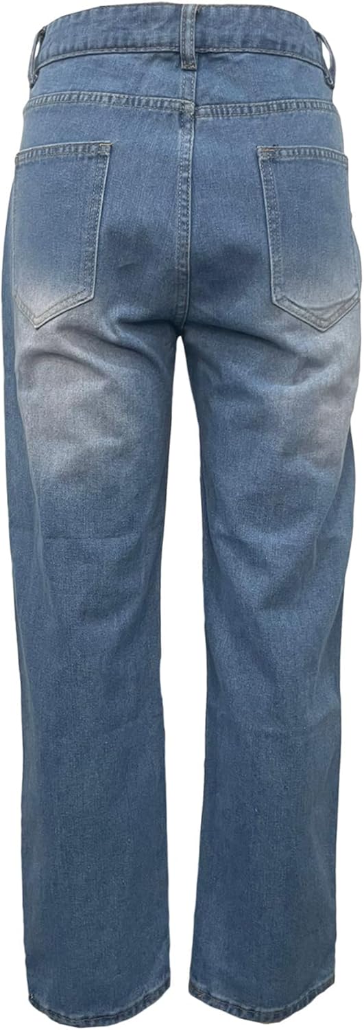 Women's Barrel Jeans Wide Leg High Waist Rhinestone Floral Horseshoe Ripped Baggy Cropped Jeans Denim Pants