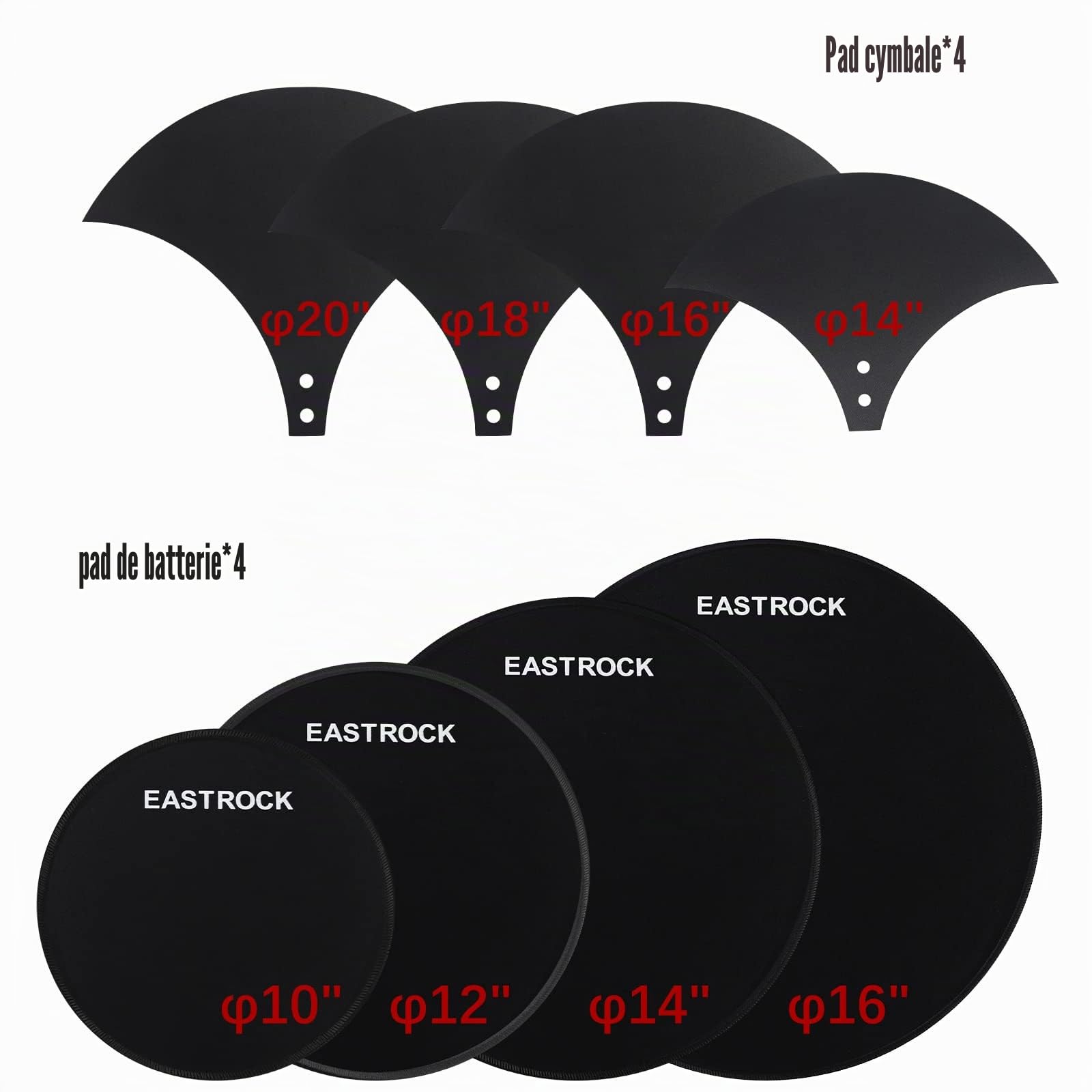 EASTROCK Lot de 10 Coussinets de Sourdine pour Batterie, avec Baguettes | avec Coussinet de Cymbale + Coussinets de Silencieux en Mousse, adaptables 25,4 cm, 30,5 cm, 35,6 cm, 40,6 cm