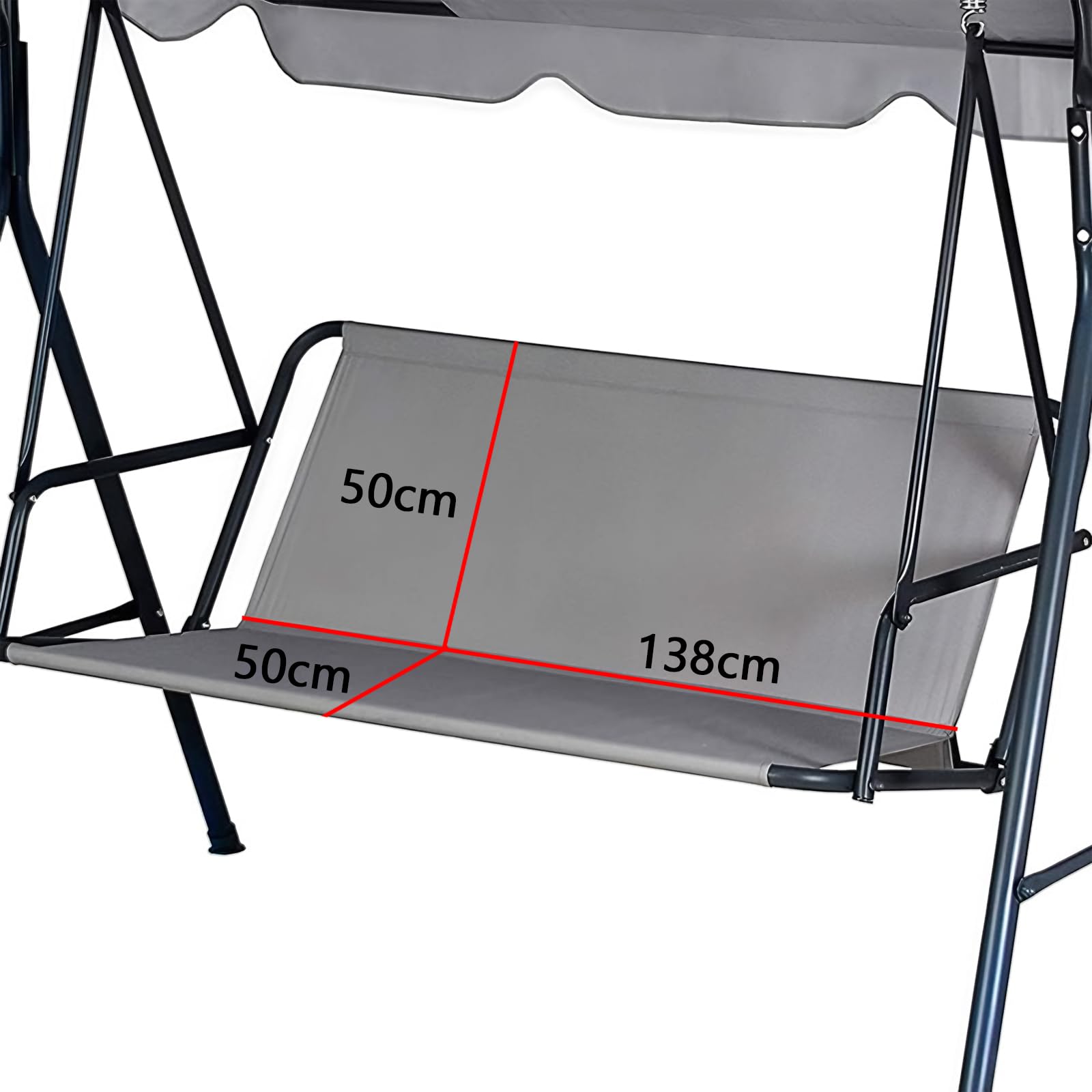 Funda de repuesto para columpio de jardín, funda de repuesto para silla de jardín, tejido Oxford 900D, resistente al agua, resistente a desgarros, para columpio de 2 y 3 plazas (gris, 138 x 50 x 50 cm